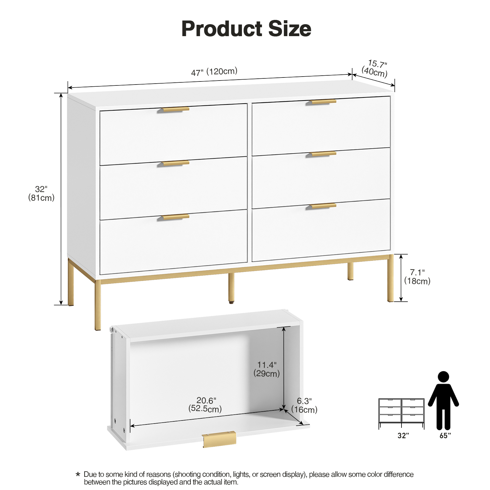 Anmytek Modern Black 6 Drawer Dresser