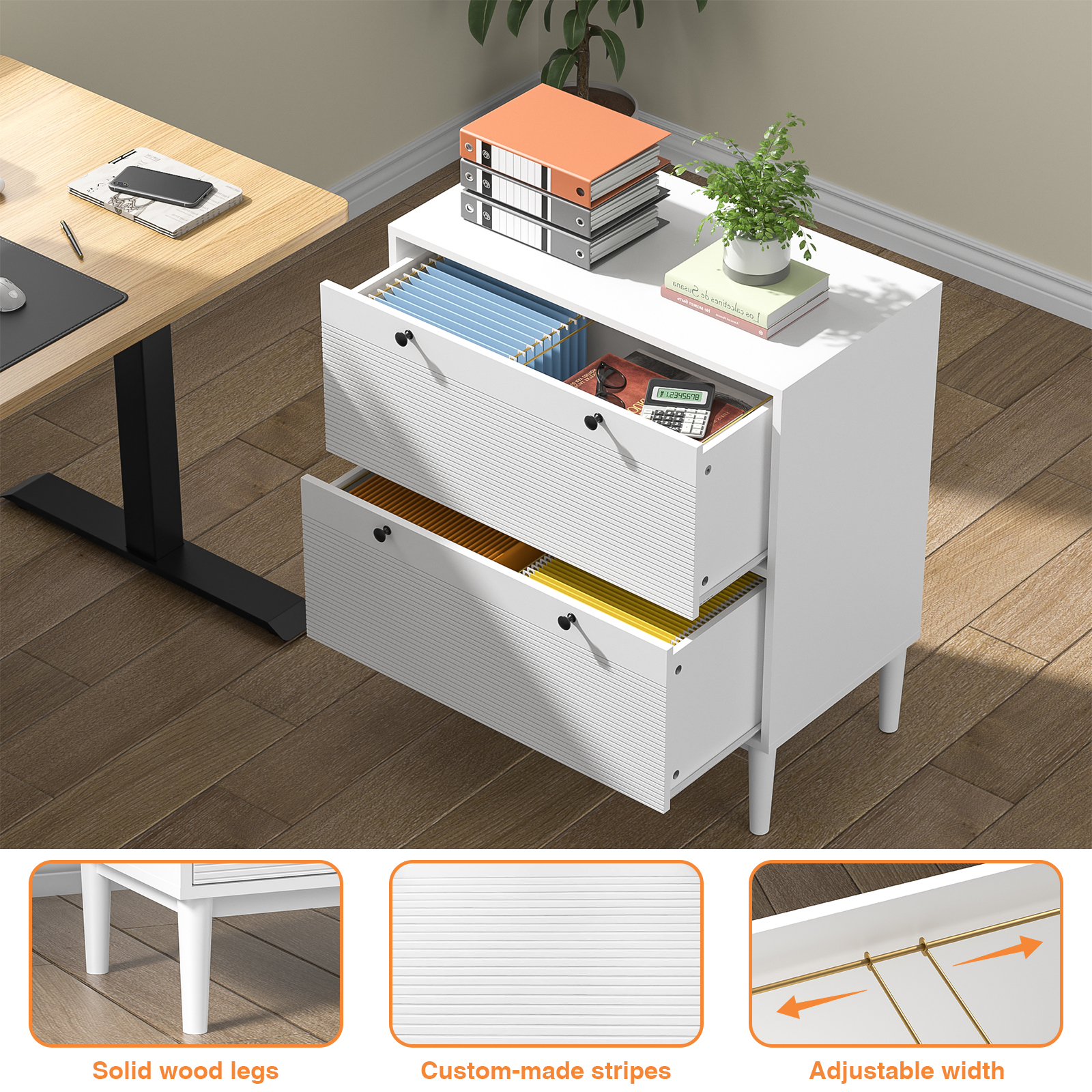 Anmytek Lateral File Cabinet, Rattan Filing Cabinet with Adjustable Hanging Bar for Letter