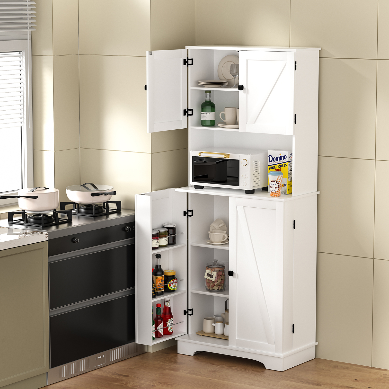Anmytek 71" Tall Kitchen Pantry Storage Cabinet, Modern Food Pantry Cupboard