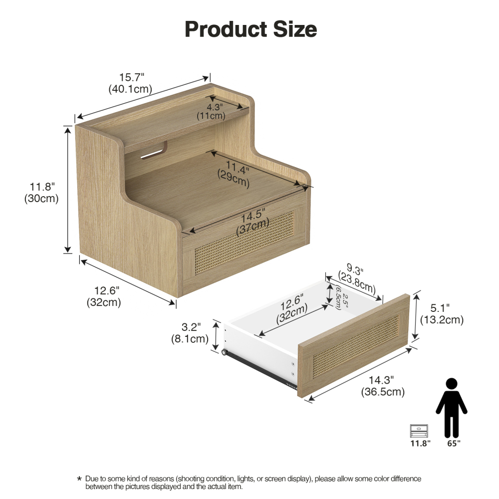 Anmytek Floating Nightstand Set of 2 with Drawer & Open Shelf, Small Bedside Table for Bedroom
