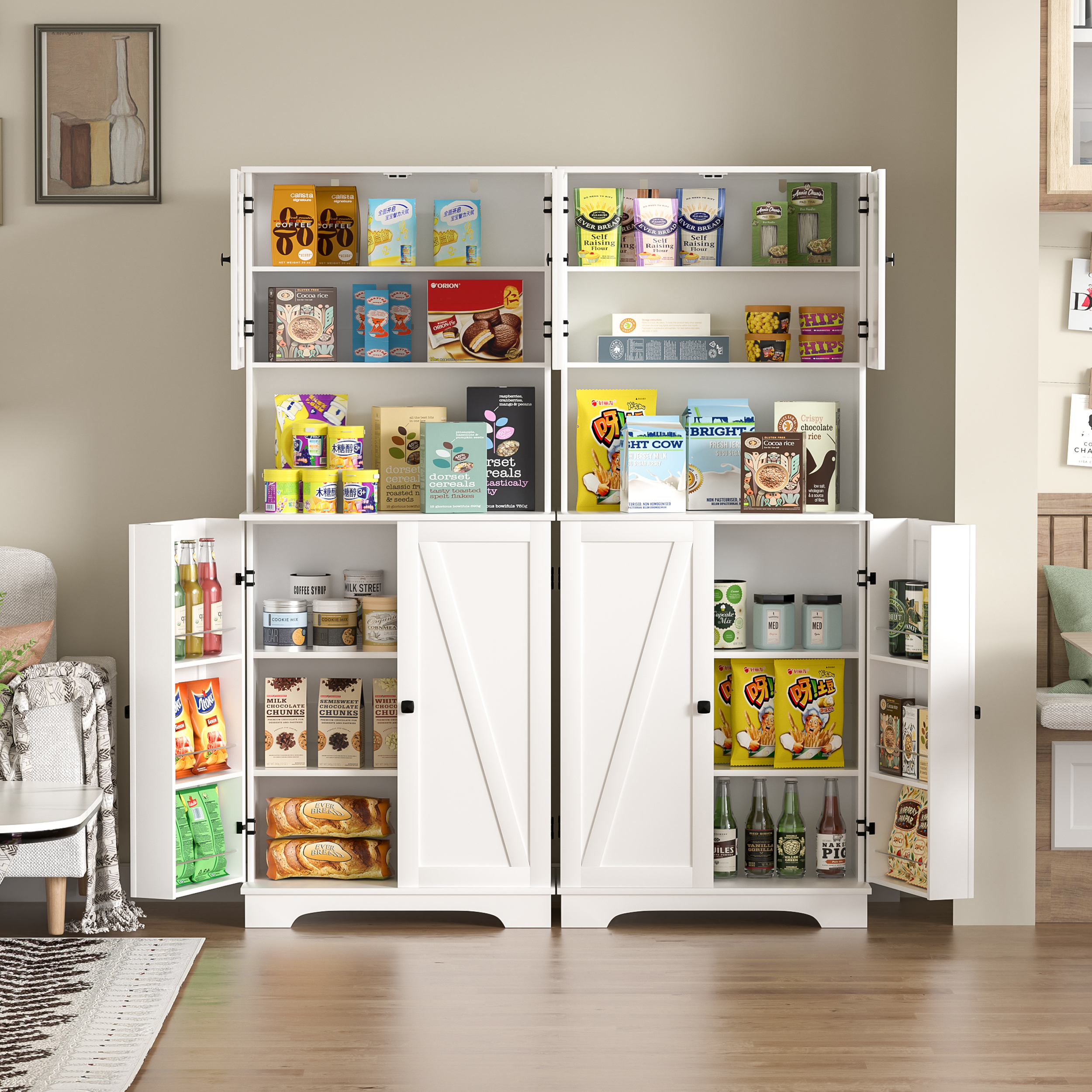 Anmytek 71" Tall Kitchen Pantry Storage Cabinet, Modern Food Pantry Cupboard
