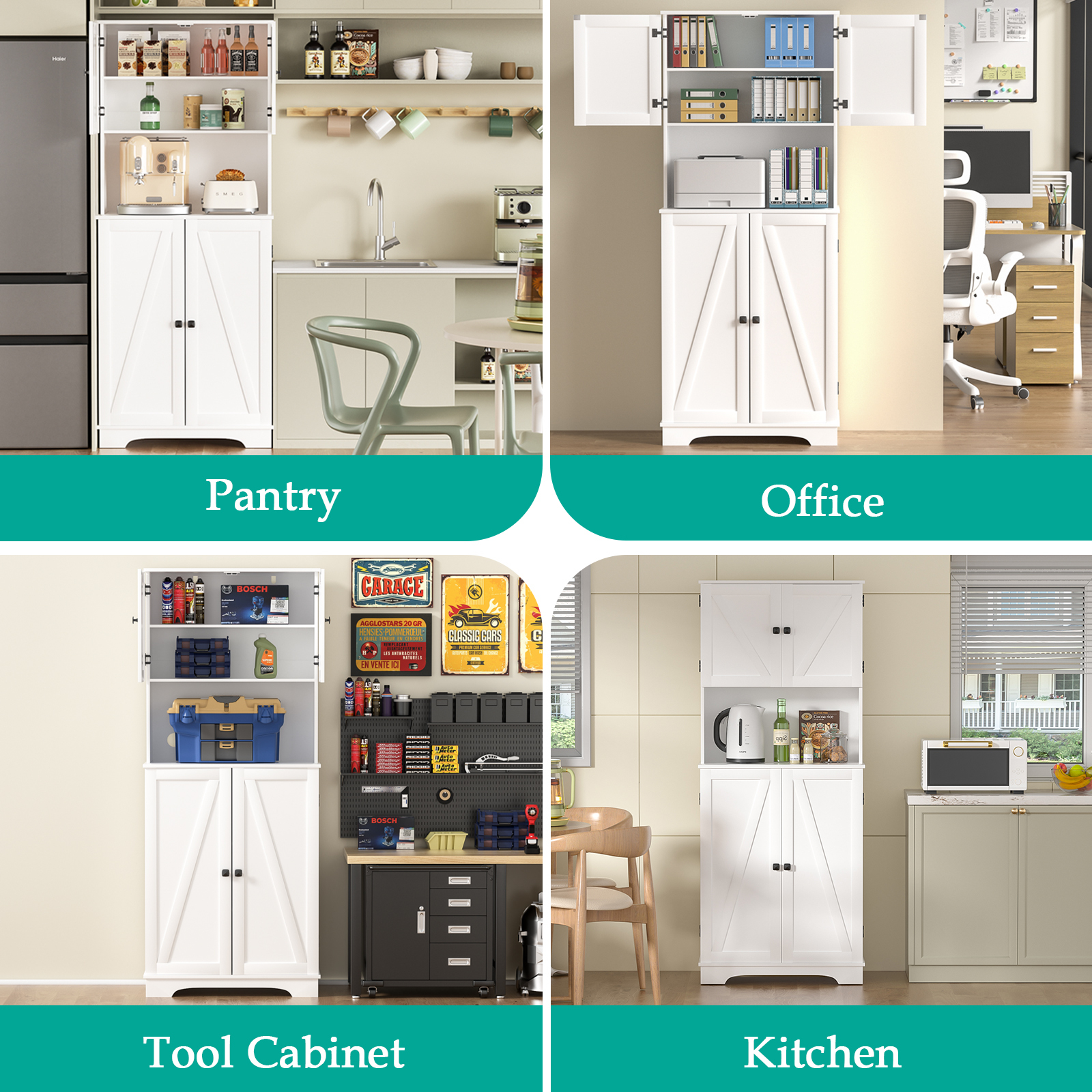 Anmytek 71" Tall Kitchen Pantry Storage Cabinet, Modern Food Pantry Cupboard