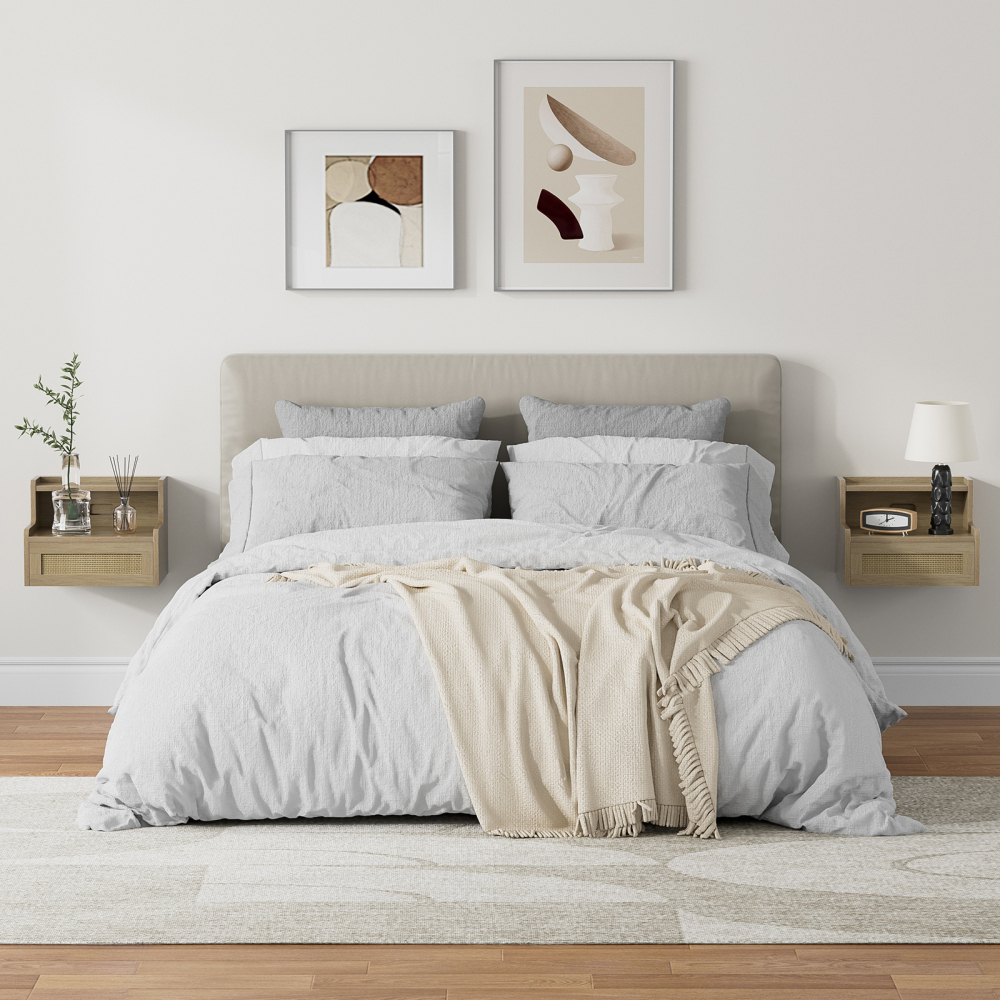 Anmytek Floating Nightstand Set of 2 with Drawer & Open Shelf, Small Bedside Table for Bedroom