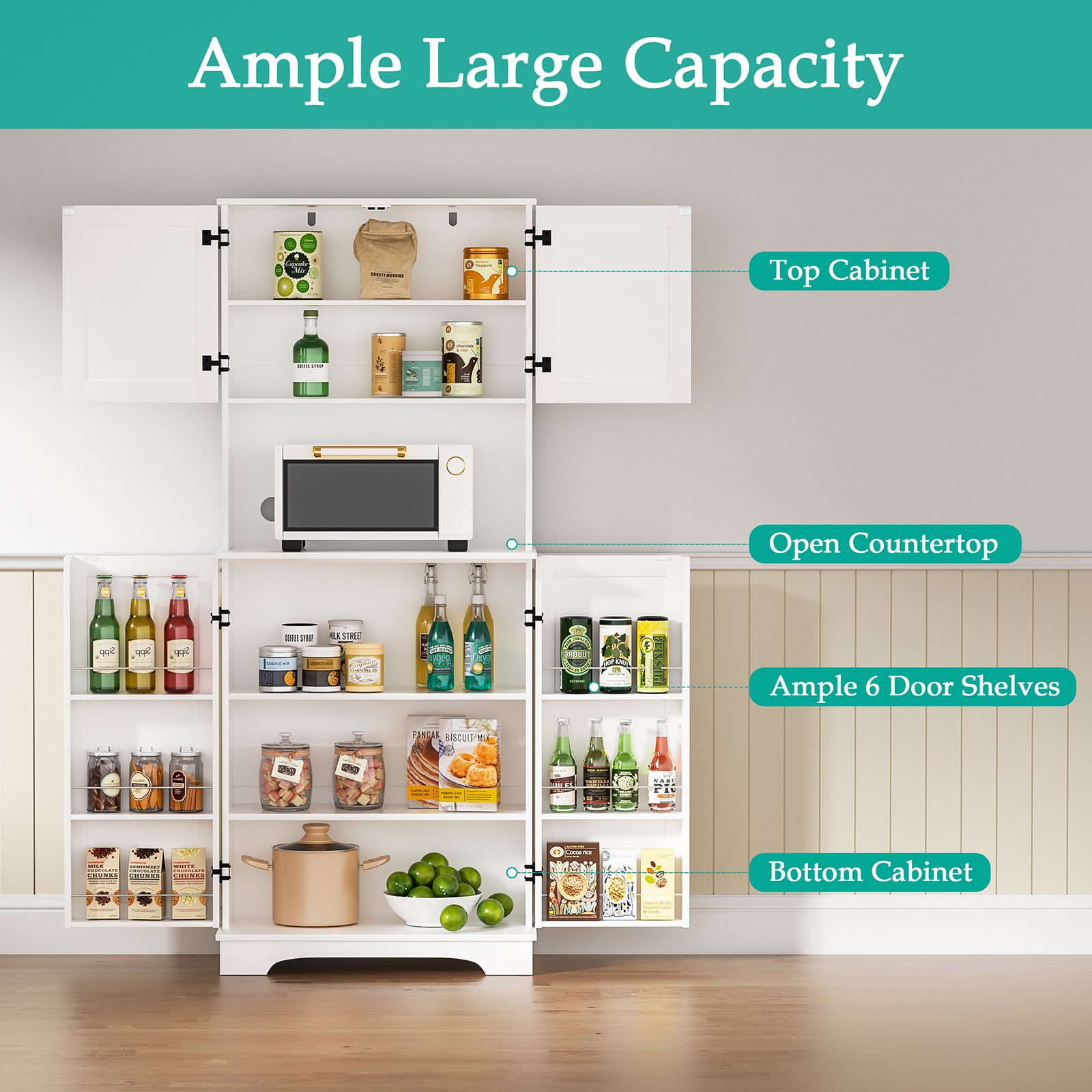 Anmytek 71" Tall Kitchen Pantry Storage Cabinet, Modern Food Pantry Cupboard