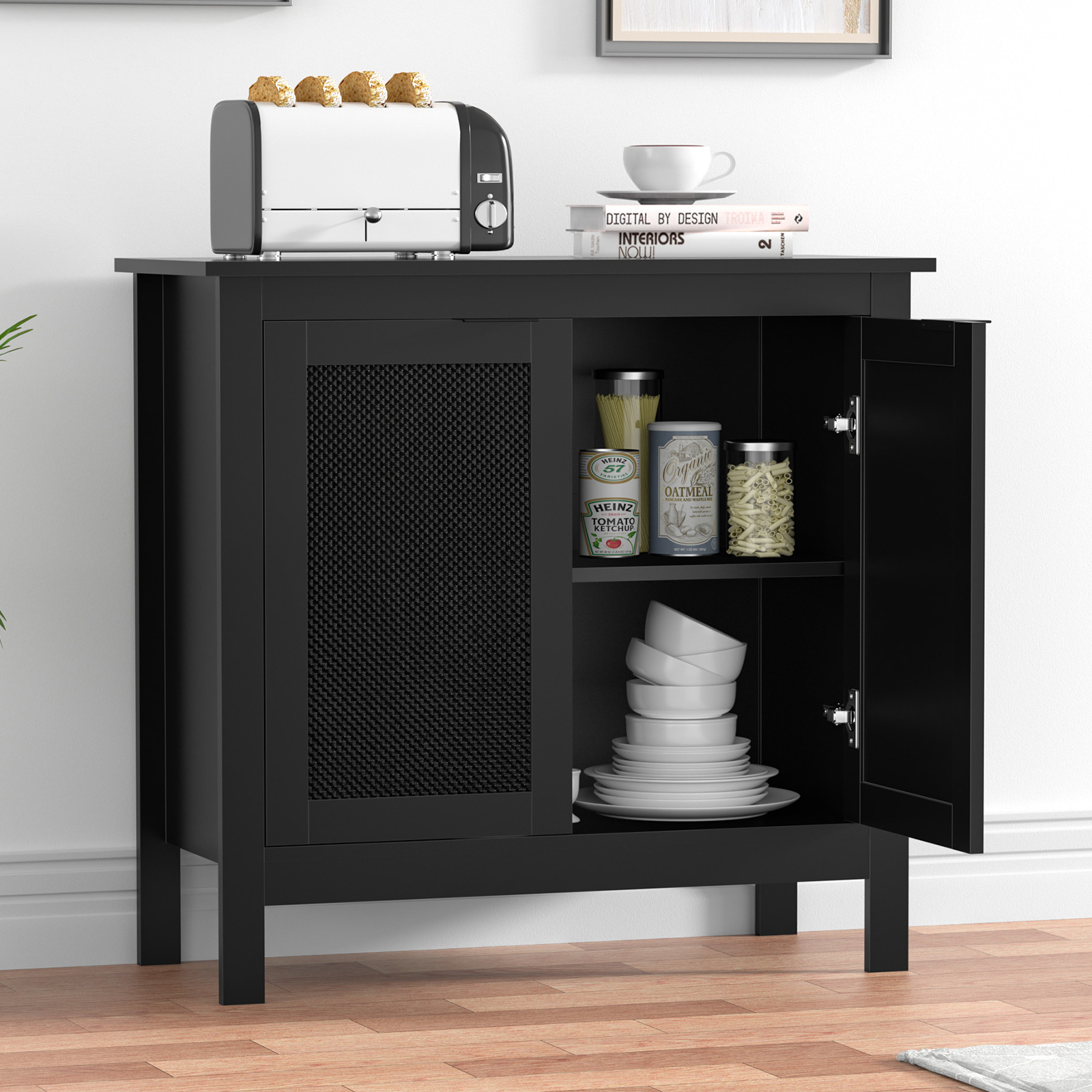 Anmytek Black Sideboard Buffet Cabinet, Farmhouse Kitchen Storage Cabinets