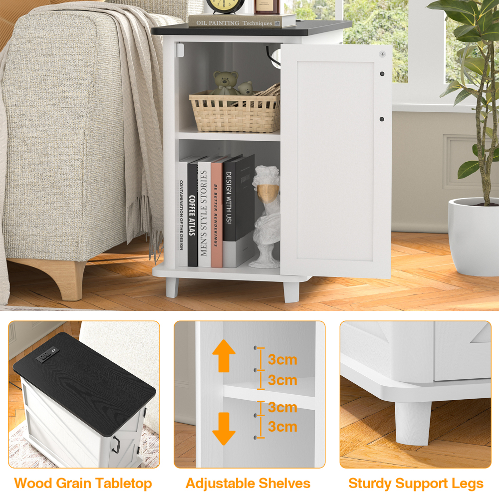 Anmytek Nightstand with Charging Station, Farmhouse End Table, Wood Side Table for Bedroom