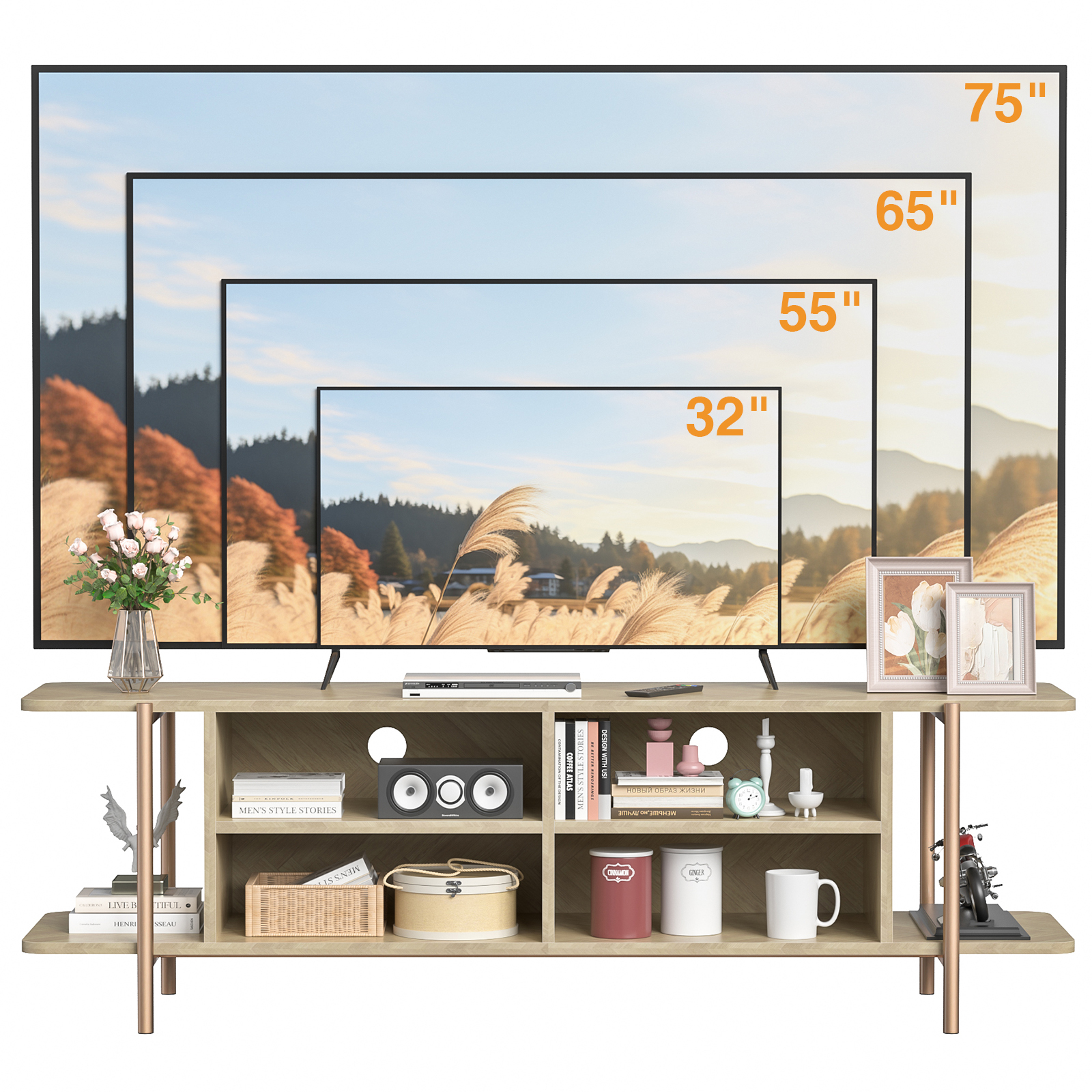 Anmytek TV Stand for TV up to 75 Inch, Entertainment Center TV Console Table