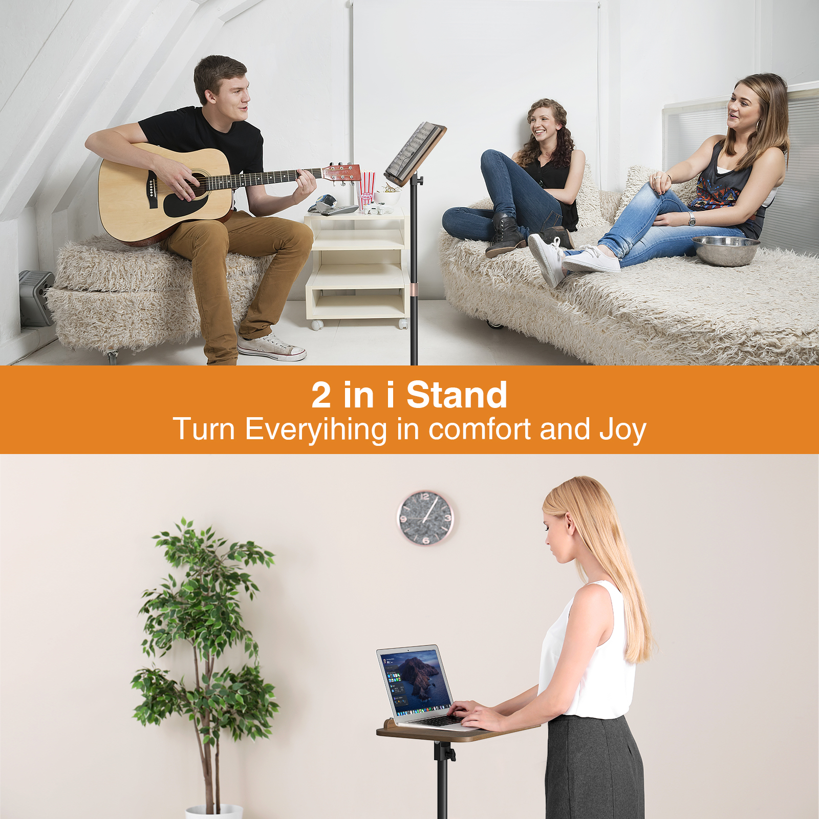 Anmytek Adjustable Floor Book Stand with Elastic Page Clips, Wooden Music Stand, Book Reading Holder