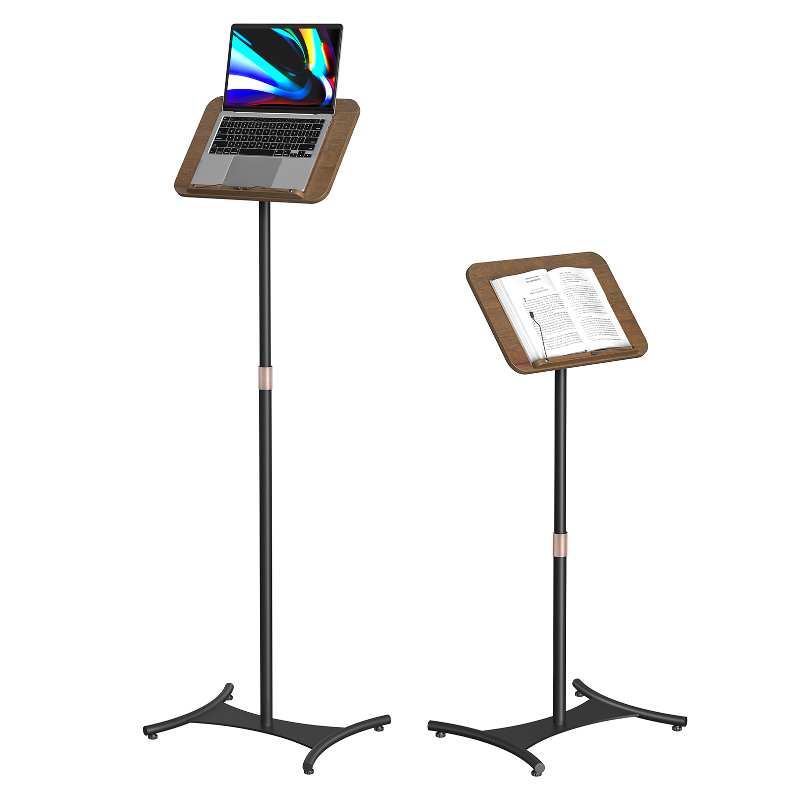 Anmytek Adjustable Floor Book Stand with Elastic Page Clips, Wooden Music Stand, Book Reading Holder