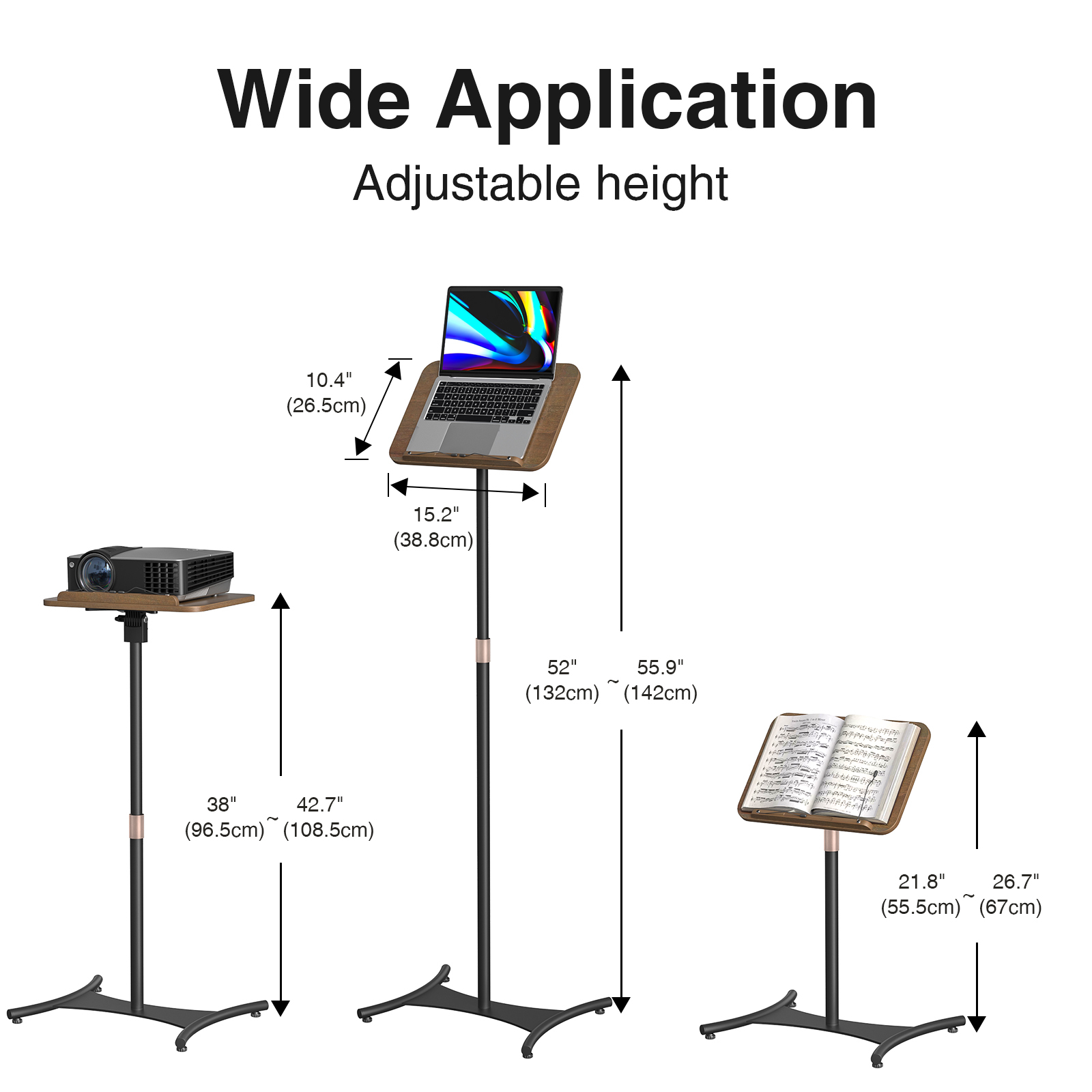 Anmytek Adjustable Floor Book Stand with Elastic Page Clips, Wooden Music Stand, Book Reading Holder
