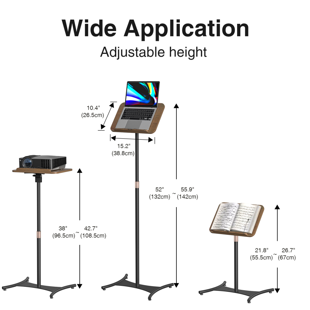 Anmytek Adjustable Floor Book Stand with Elastic Page Clips, Wooden Music Stand, Book Reading Holder