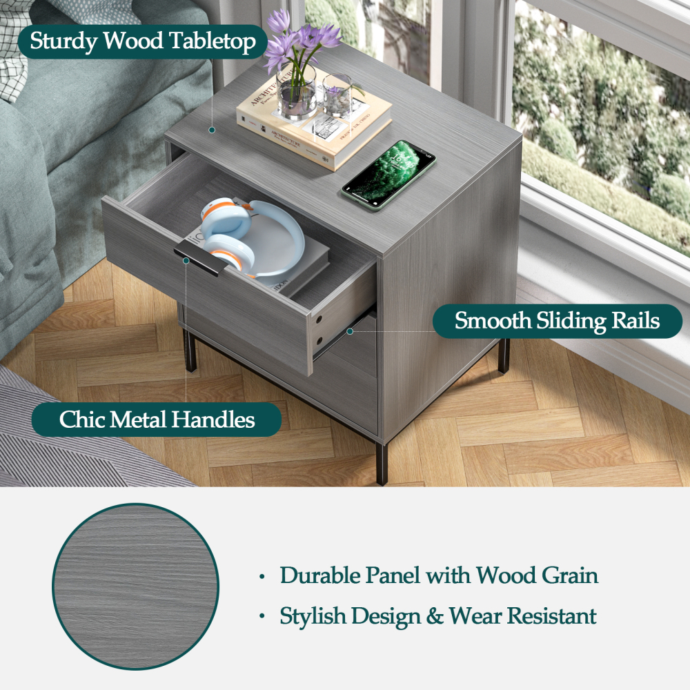 Anmytek Nightstand with 3 Drawers, Wood Night Stand for Bedroom with Drawers Bedside Table Sofa End Side Table