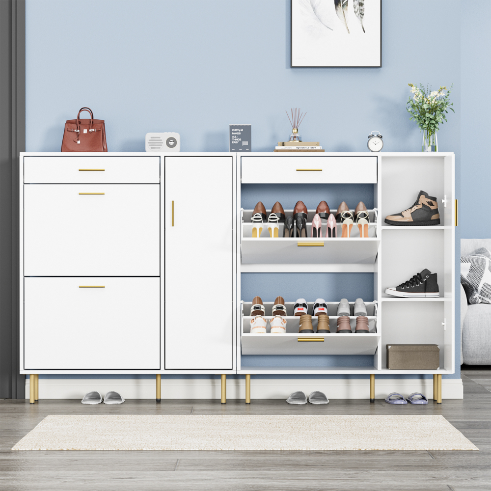 Anmytek Narrow Shoe Cabinet with 2 Flip Drawers, Freestanding Hidden Shoe Cabinet Organizer with Side Cabinet