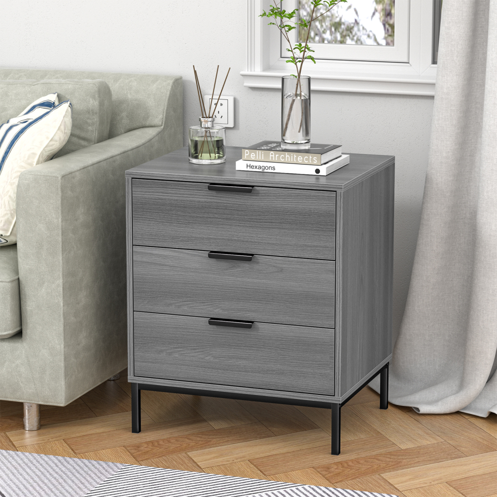 Anmytek Nightstand with 3 Drawers, Wood Night Stand for Bedroom with Drawers Bedside Table Sofa End Side Table