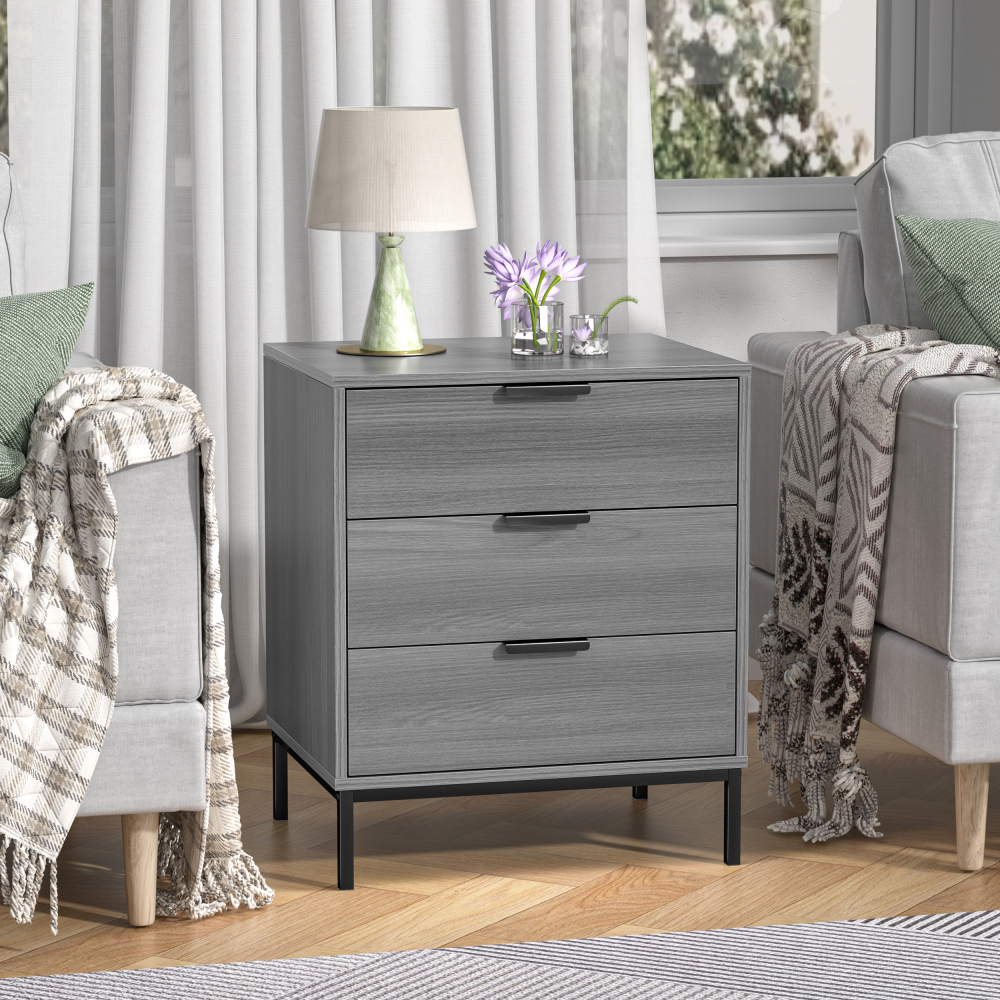 Anmytek Nightstand with 3 Drawers, Wood Night Stand for Bedroom with Drawers Bedside Table Sofa End Side Table
