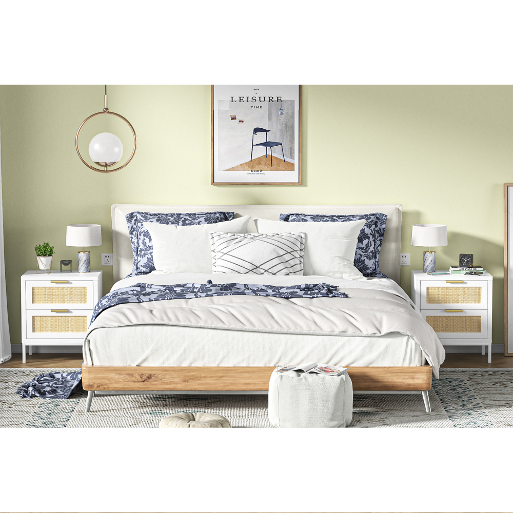 Anmytek Rattan Storage Cabinet 2 Drawer Nightstand