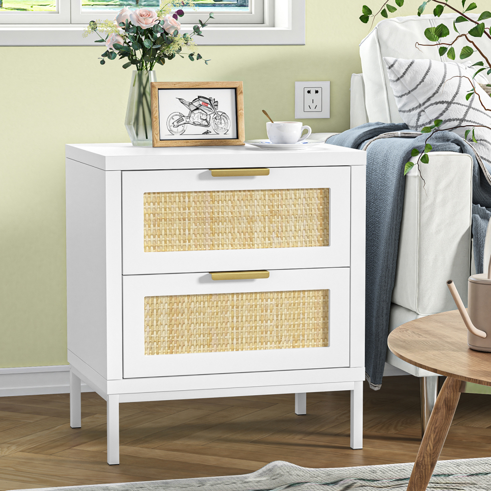 Anmytek Rattan Storage Cabinet 2 Drawer Nightstand