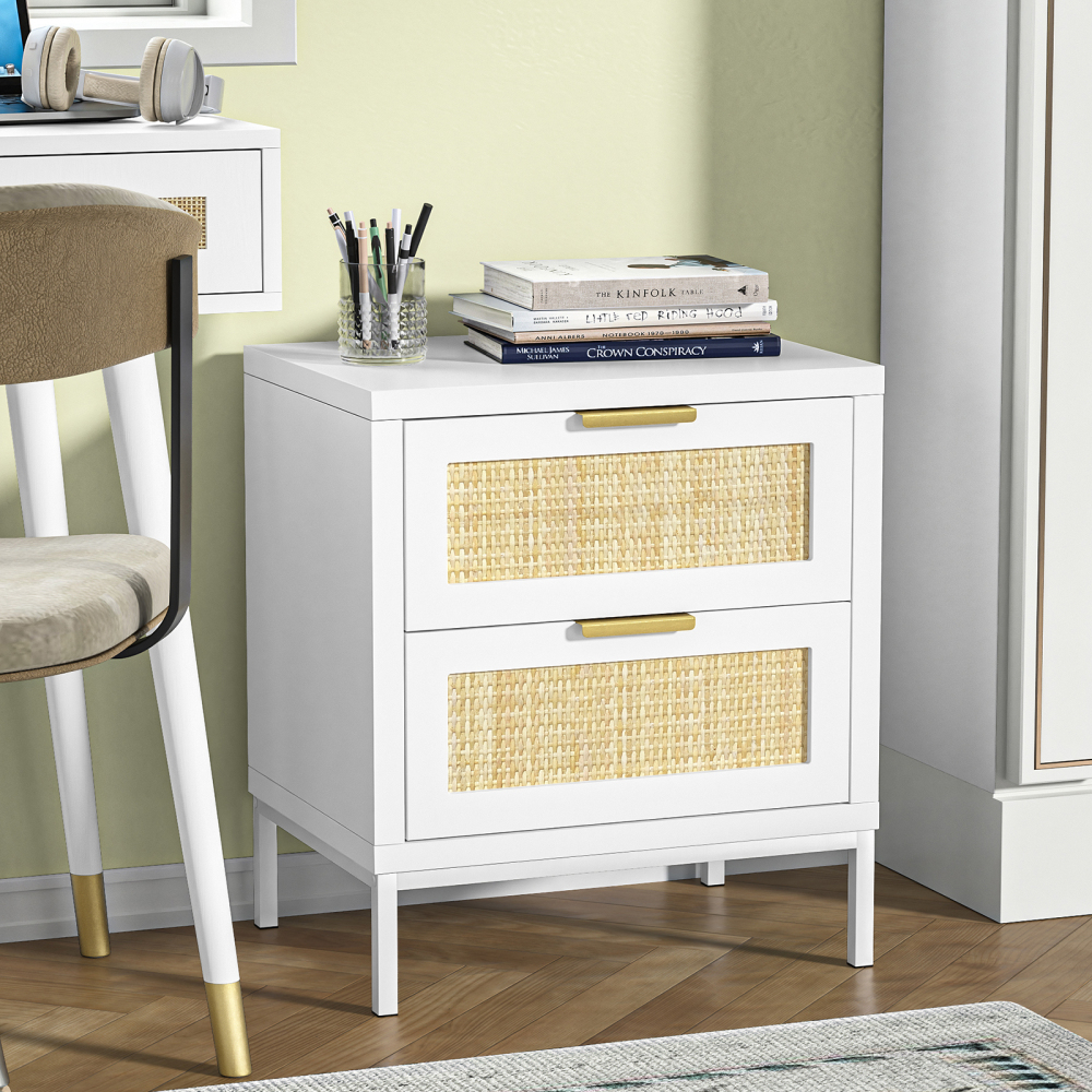 Anmytek Rattan Storage Cabinet 2 Drawer Nightstand