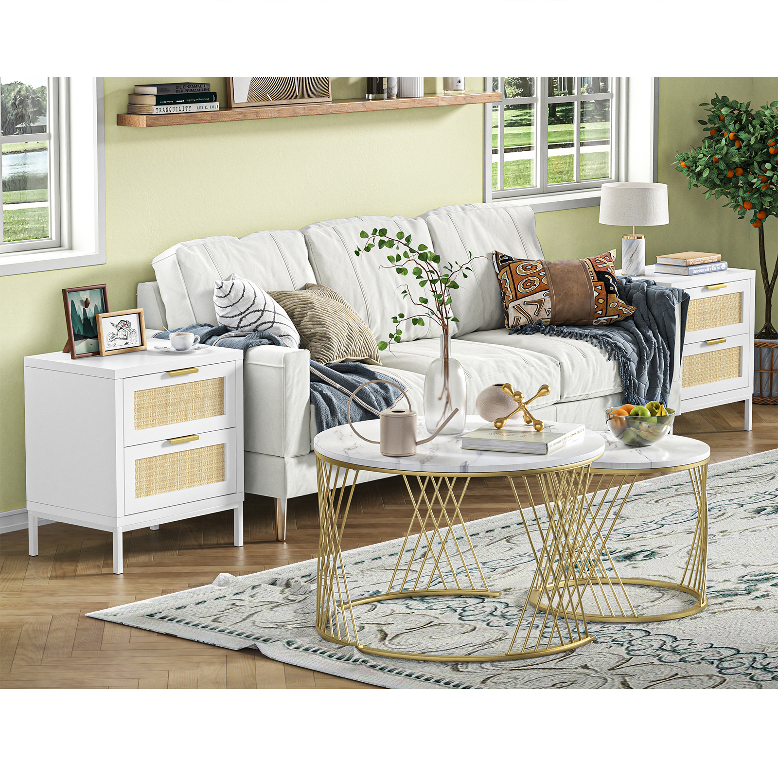 Anmytek Rattan Nightstand 21.5" H Side Table with 2 Drawers
