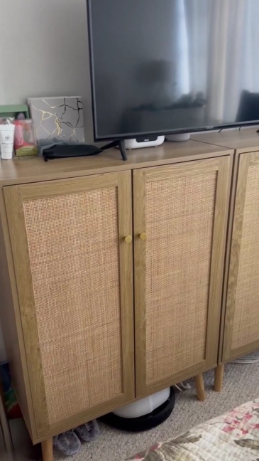 Anmytek Rattan Cabinet, 44" H Tall Sideboard Storage Cabinet for Entryway