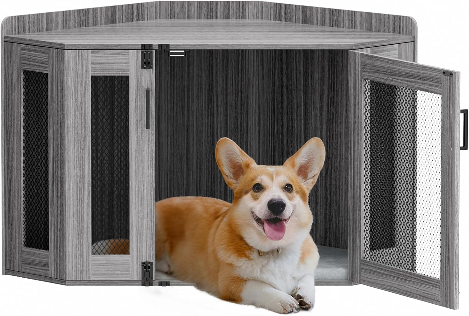 Anmytek Wooden Corner Dog Crate Furniture, Wooden Dog Kennel End Table