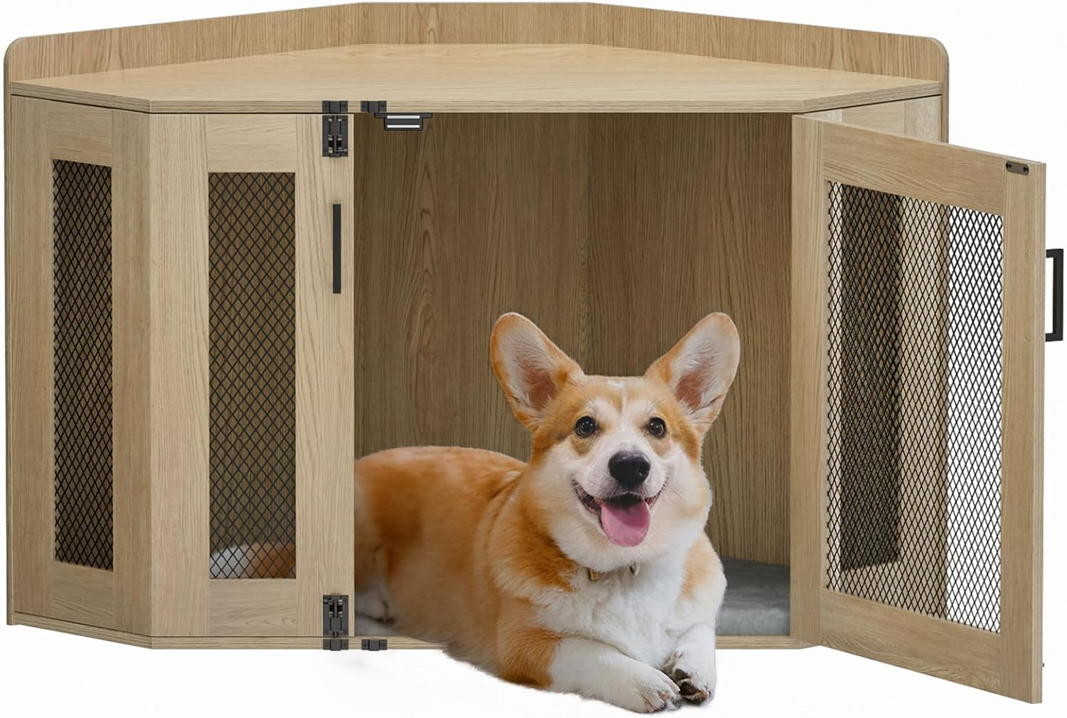 Anmytek Wooden Corner Dog Crate Furniture, Wooden Dog Kennel End Table
