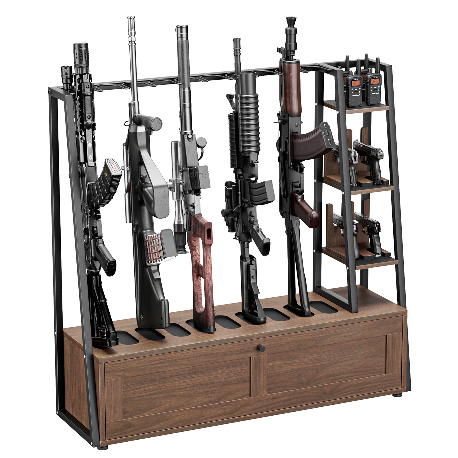 Anmytek Gun Rack, Wooden Gun Display Stand with Pistol Rack, Gun Rack Storage Display Floor Standing Shotgun Rack