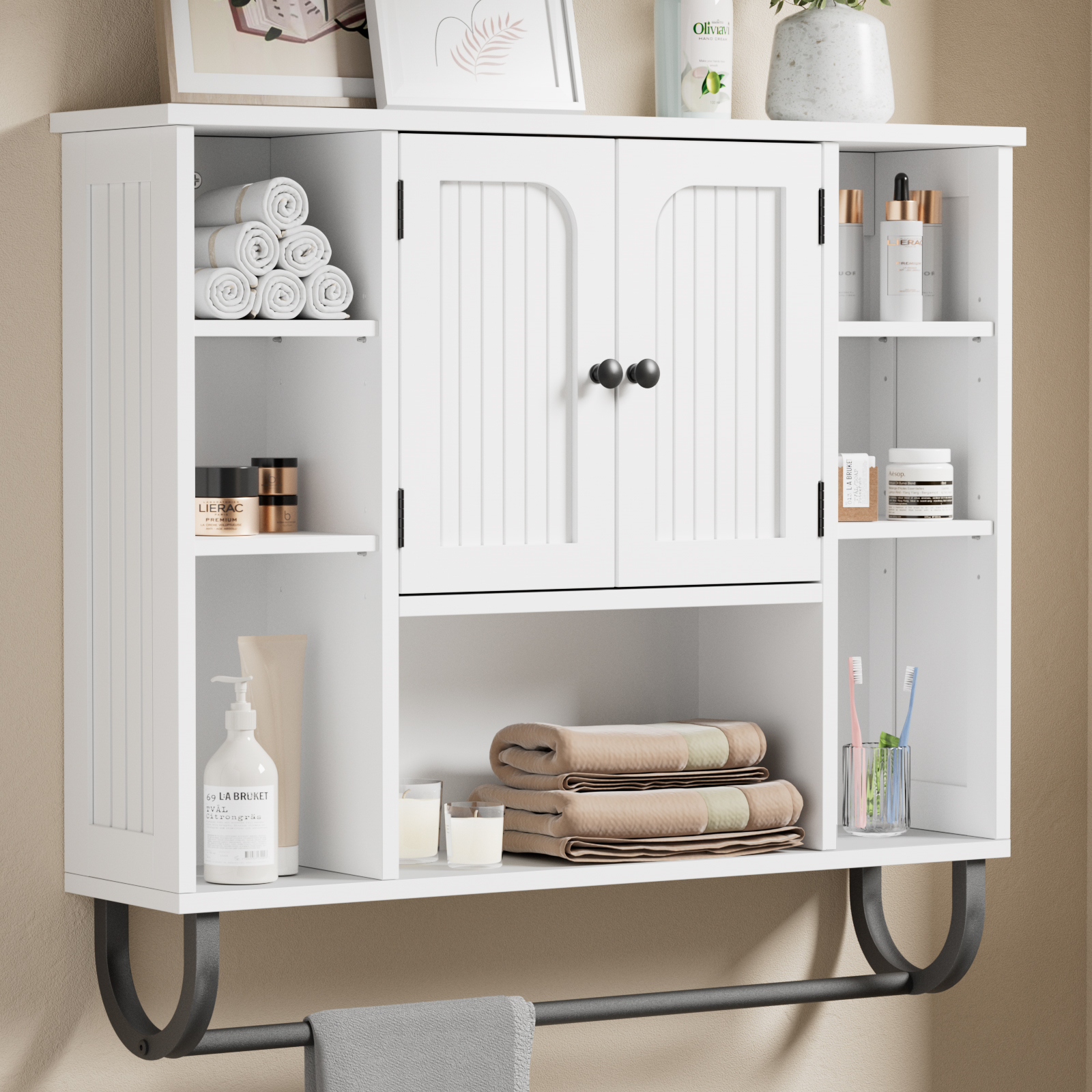 Anmytek White Bathroom Wall Cabinet, Over The Toilet Storage Cabinet Wall Mounted, Bathroom Organizers and Storage Wall Cabinet