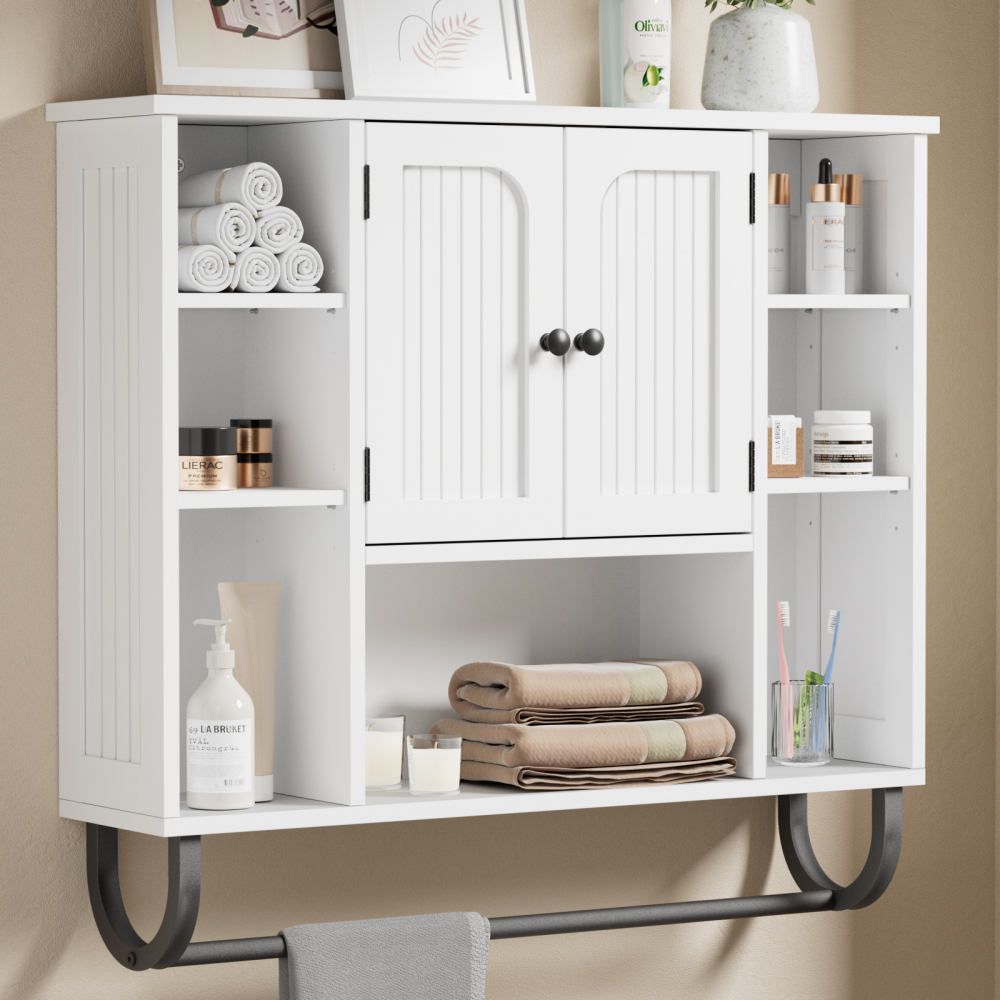 Anmytek White Bathroom Wall Cabinet, Over The Toilet Storage Cabinet Wall Mounted, Bathroom Organizers and Storage Wall Cabinet
