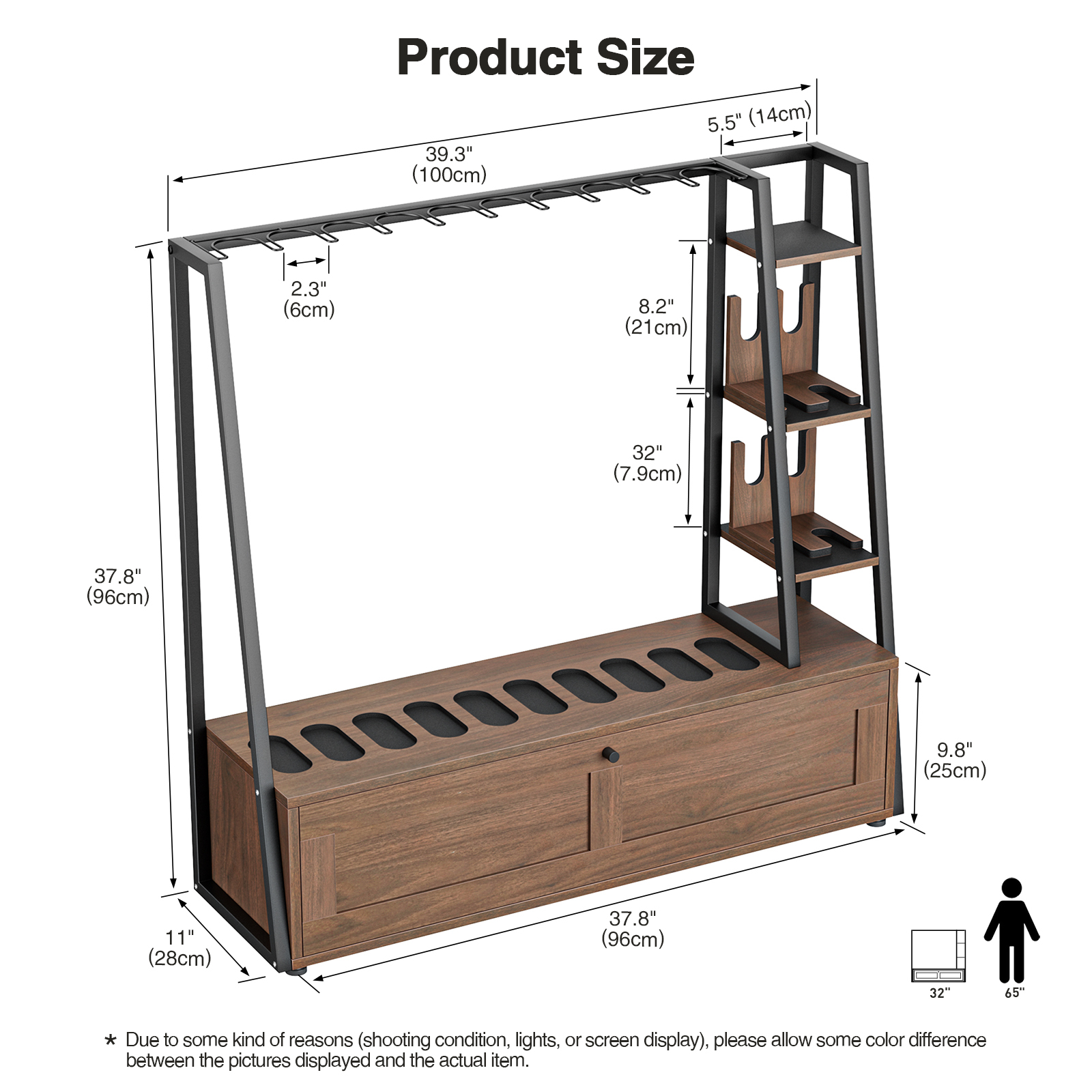 Anmytek Gun Rack, Wooden Gun Display Stand with Pistol Rack, Gun Rack Storage Display Floor Standing Shotgun Rack