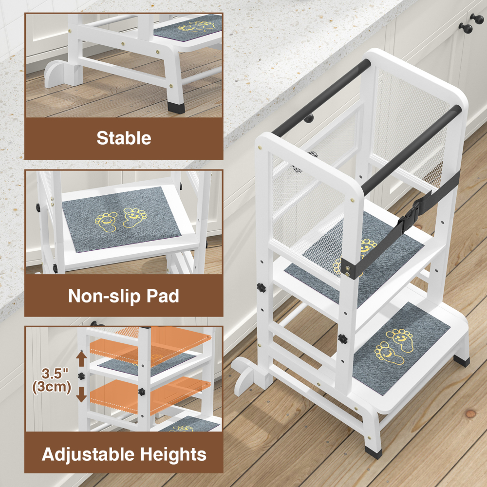 Anmytek Toddler Kitchen Step Stools, Adjustable Height Toddler Kitchen Stool Helper with Anti-Slip Protection