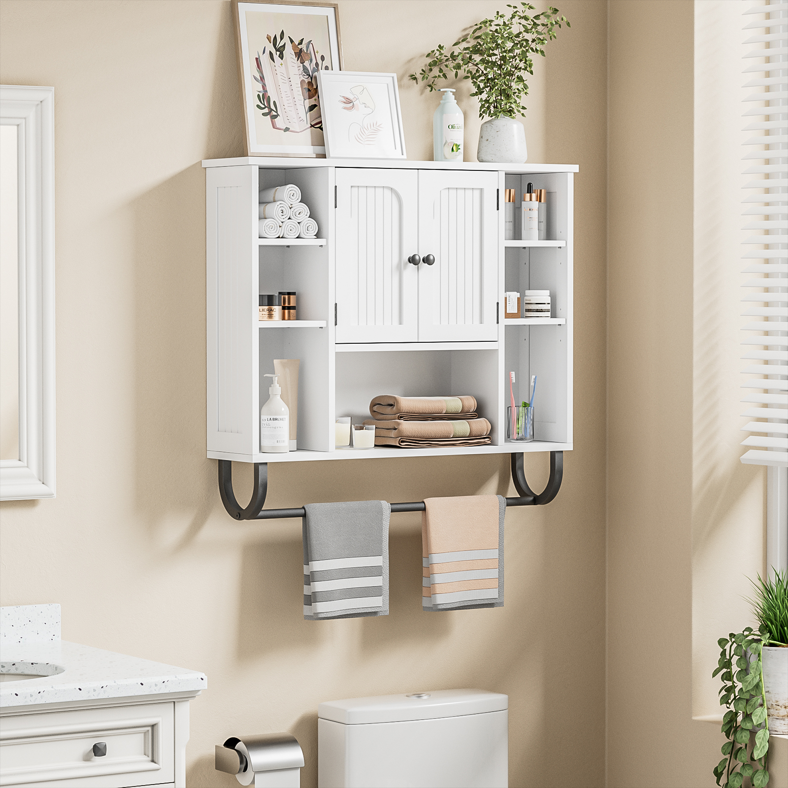 Anmytek White Bathroom Wall Cabinet, Over The Toilet Storage Cabinet Wall Mounted, Bathroom Organizers and Storage Wall Cabinet