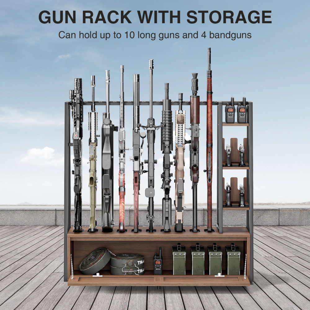 Anmytek Gun Rack, Wooden Gun Display Stand with Pistol Rack, Gun Rack ...