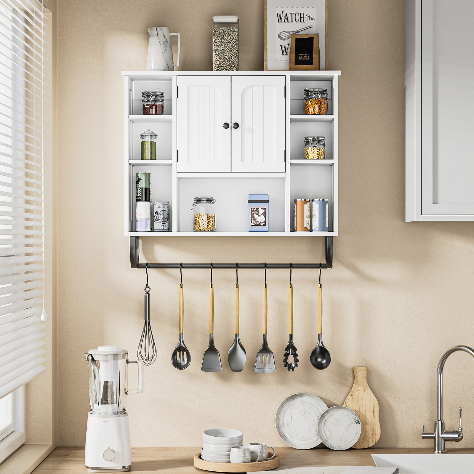 Anmytek White Bathroom Wall Cabinet, Over The Toilet Storage Cabinet Wall Mounted, Bathroom Organizers and Storage Wall Cabinet