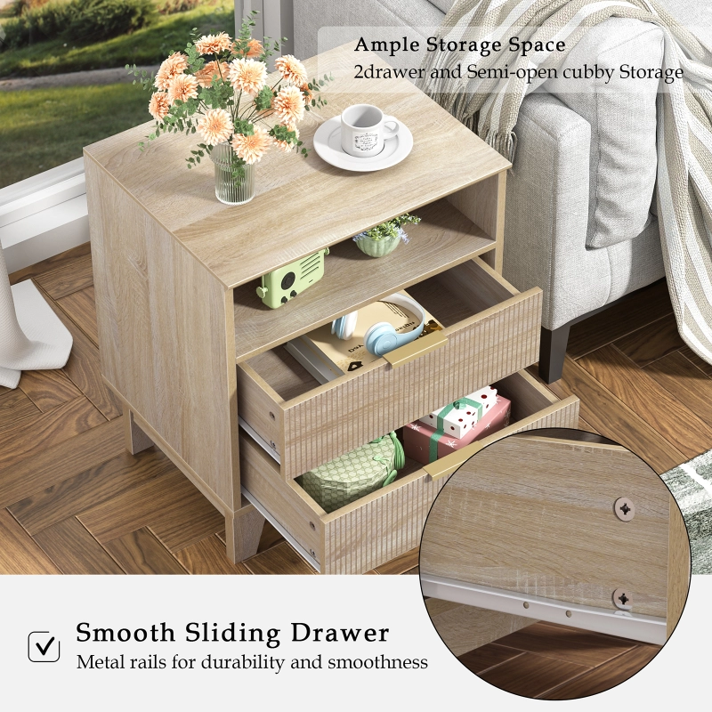 LOAKEKEL LED Nightstand Set Of 2 With Charging Station - USB C, Outlets, RGB Lights & Fabric Drawers (HNS023BR)