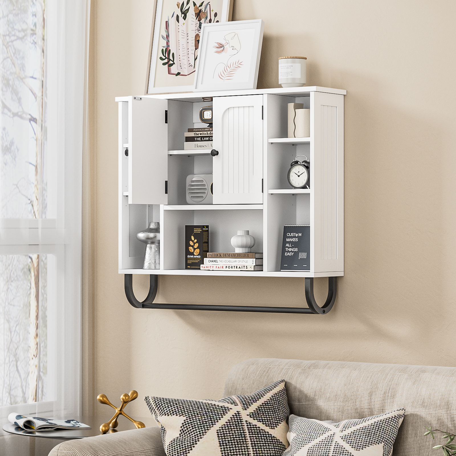 Anmytek White Bathroom Wall Cabinet, Over The Toilet Storage Cabinet Wall Mounted, Bathroom Organizers and Storage Wall Cabinet