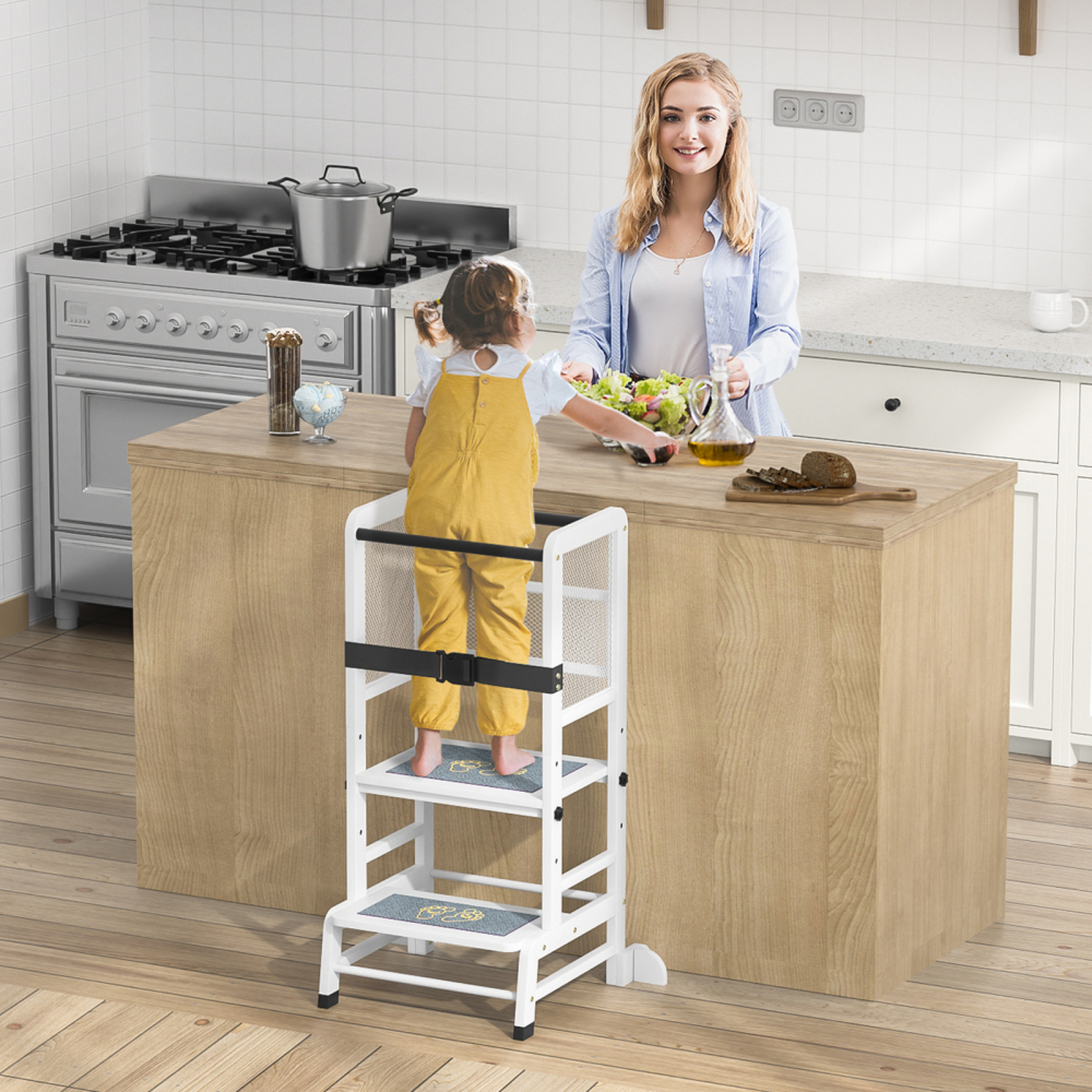 Anmytek Toddler Kitchen Step Stools, Adjustable Height Toddler Kitchen Stool Helper with Anti-Slip Protection