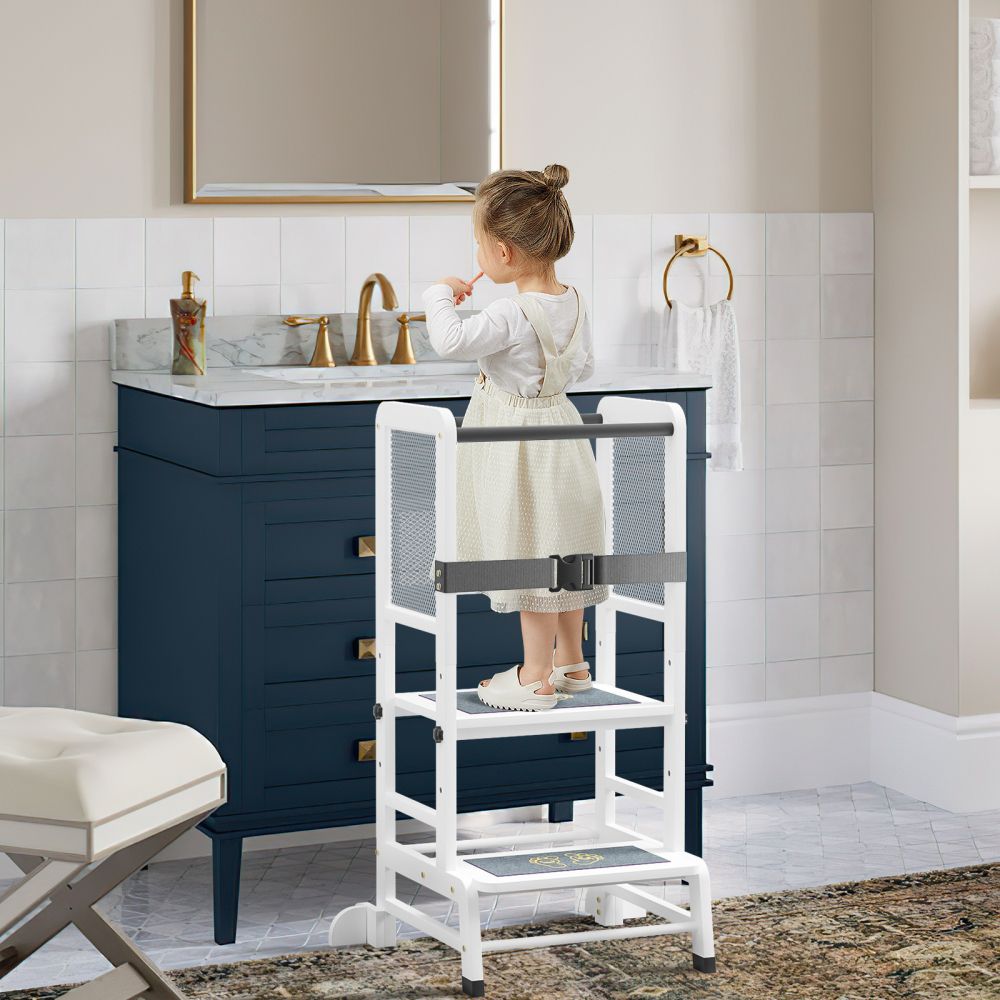 Anmytek Toddler Kitchen Step Stools, Adjustable Height Toddler Kitchen Stool Helper with Anti-Slip Protection