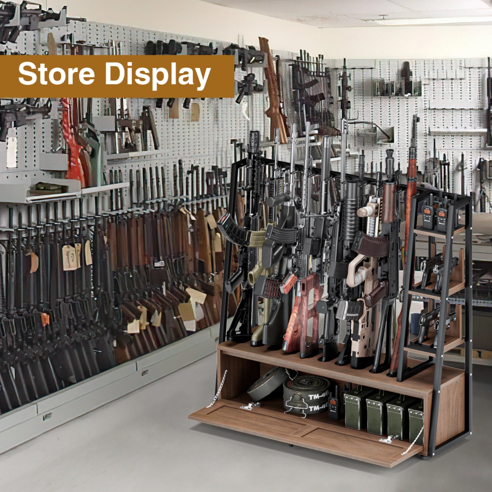 Anmytek Gun Rack, Wooden Gun Display Stand with Pistol Rack, Gun Rack ...