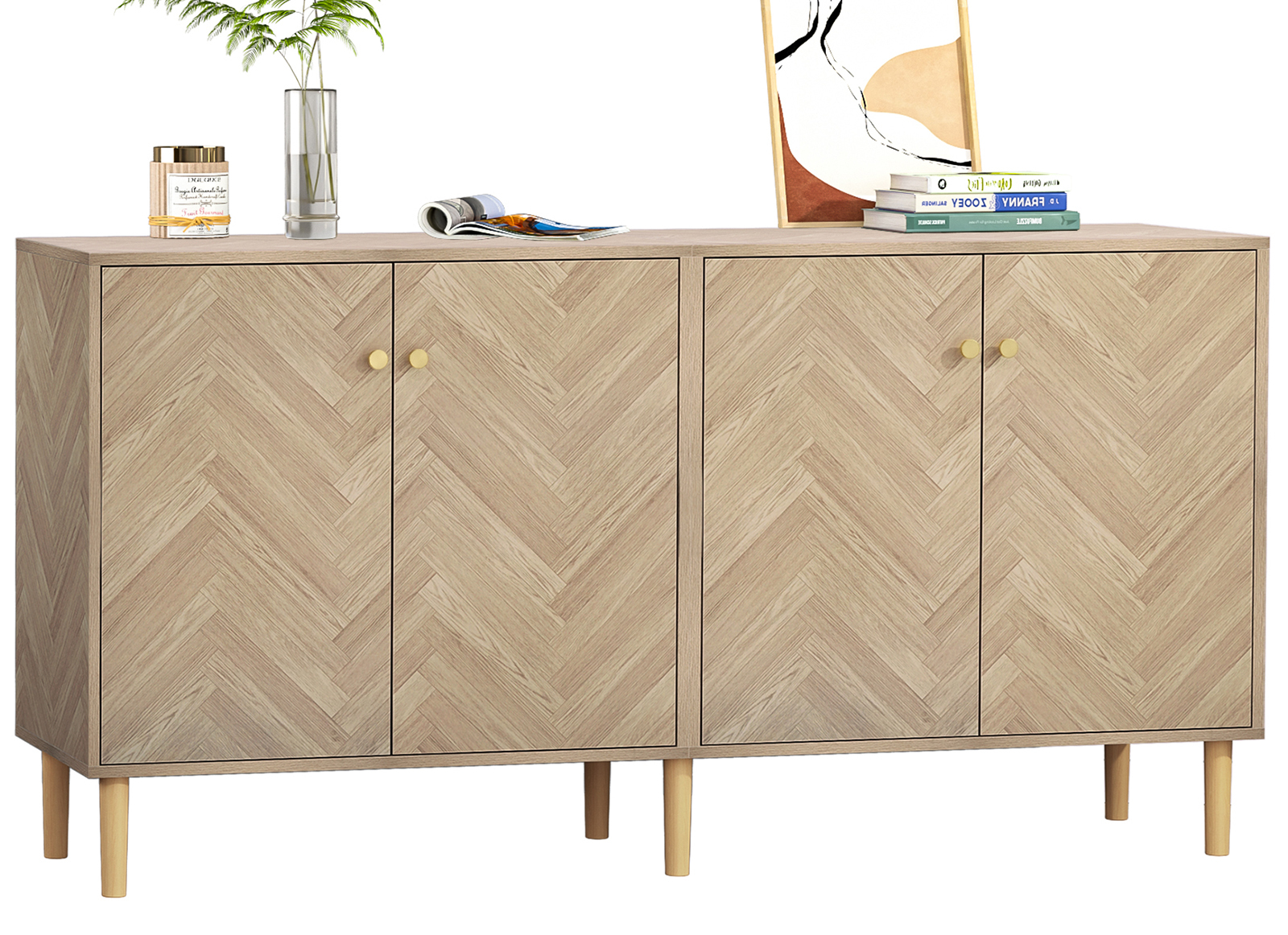 Anmytek Sideboard Buffet Cabinet with 4 Doors, 63''W Large Kitchen Storage Cabinet