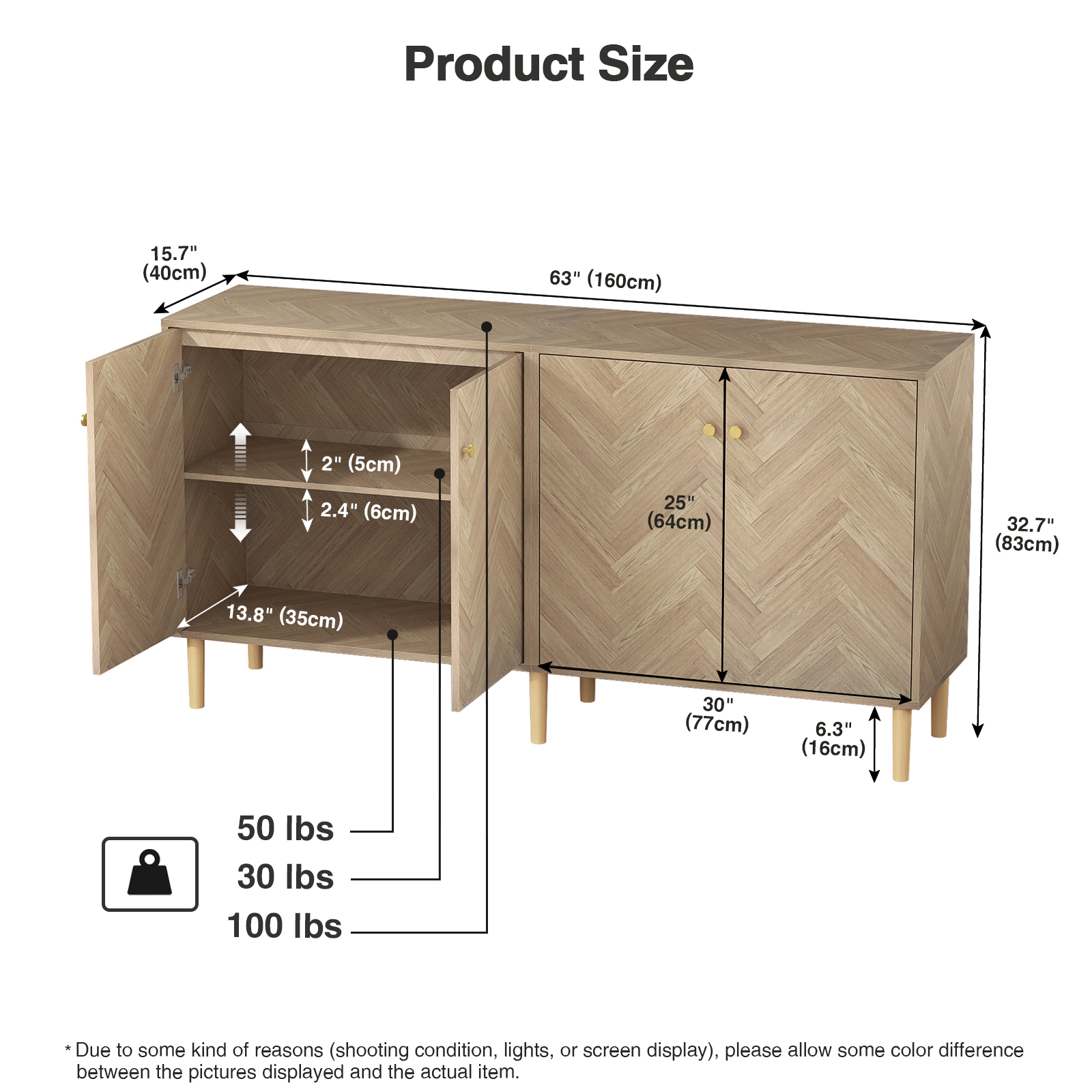 Anmytek Sideboard Buffet Cabinet with 4 Doors, 63''W Large Kitchen Storage Cabinet