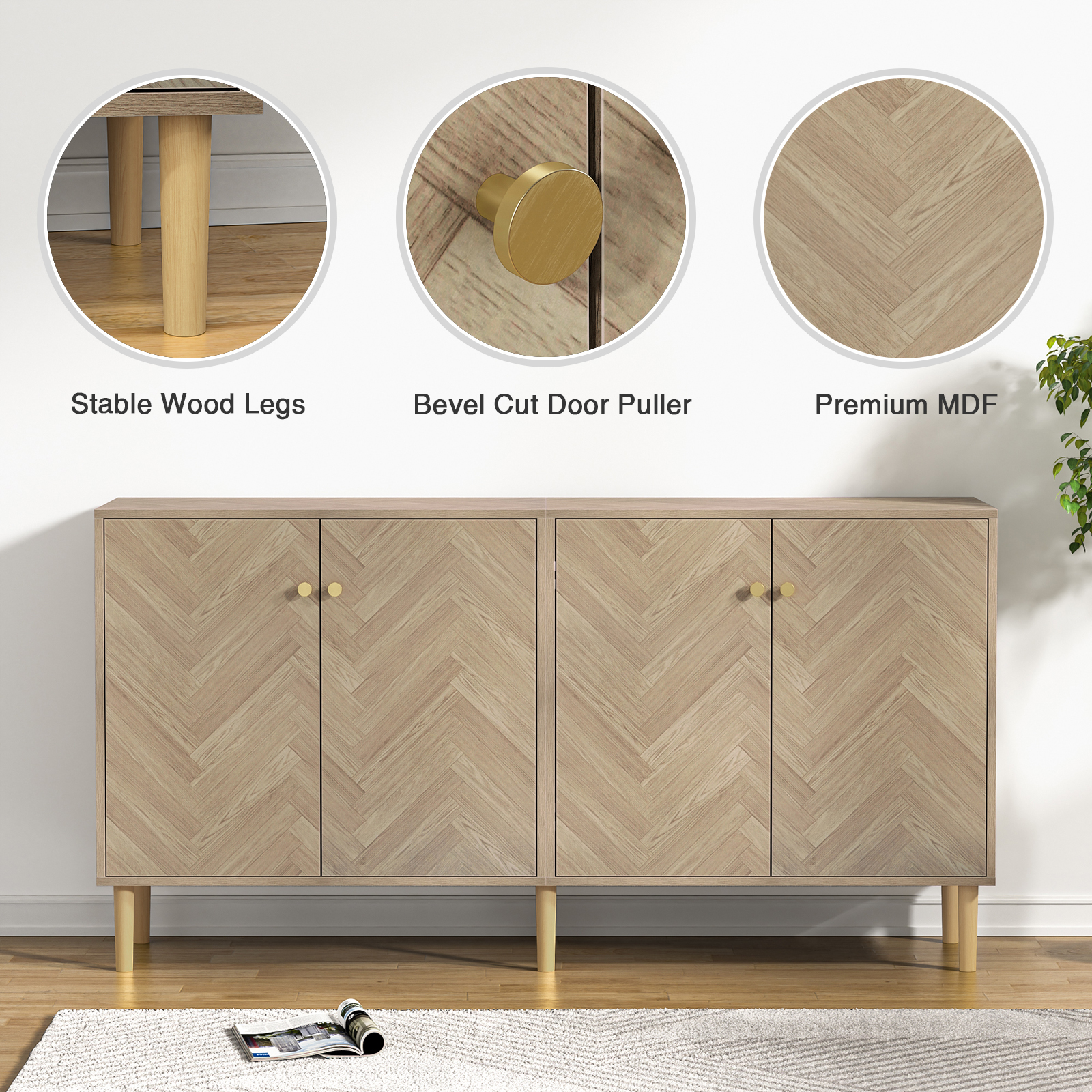 Anmytek Sideboard Buffet Cabinet with 4 Doors, 63''W Large Kitchen Storage Cabinet