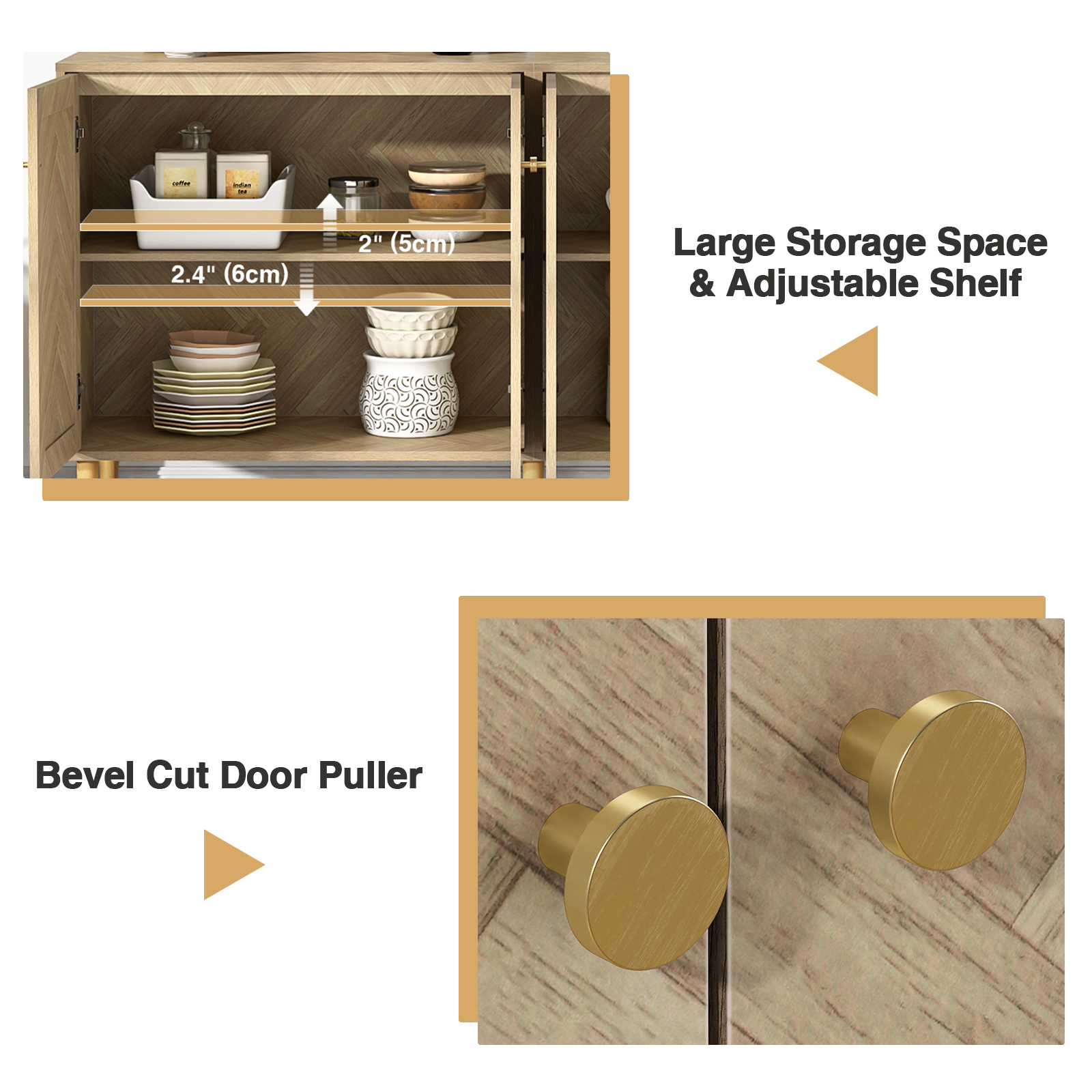 Anmytek Sideboard Buffet Cabinet with 4 Doors, 63''W Large Kitchen Storage Cabinet