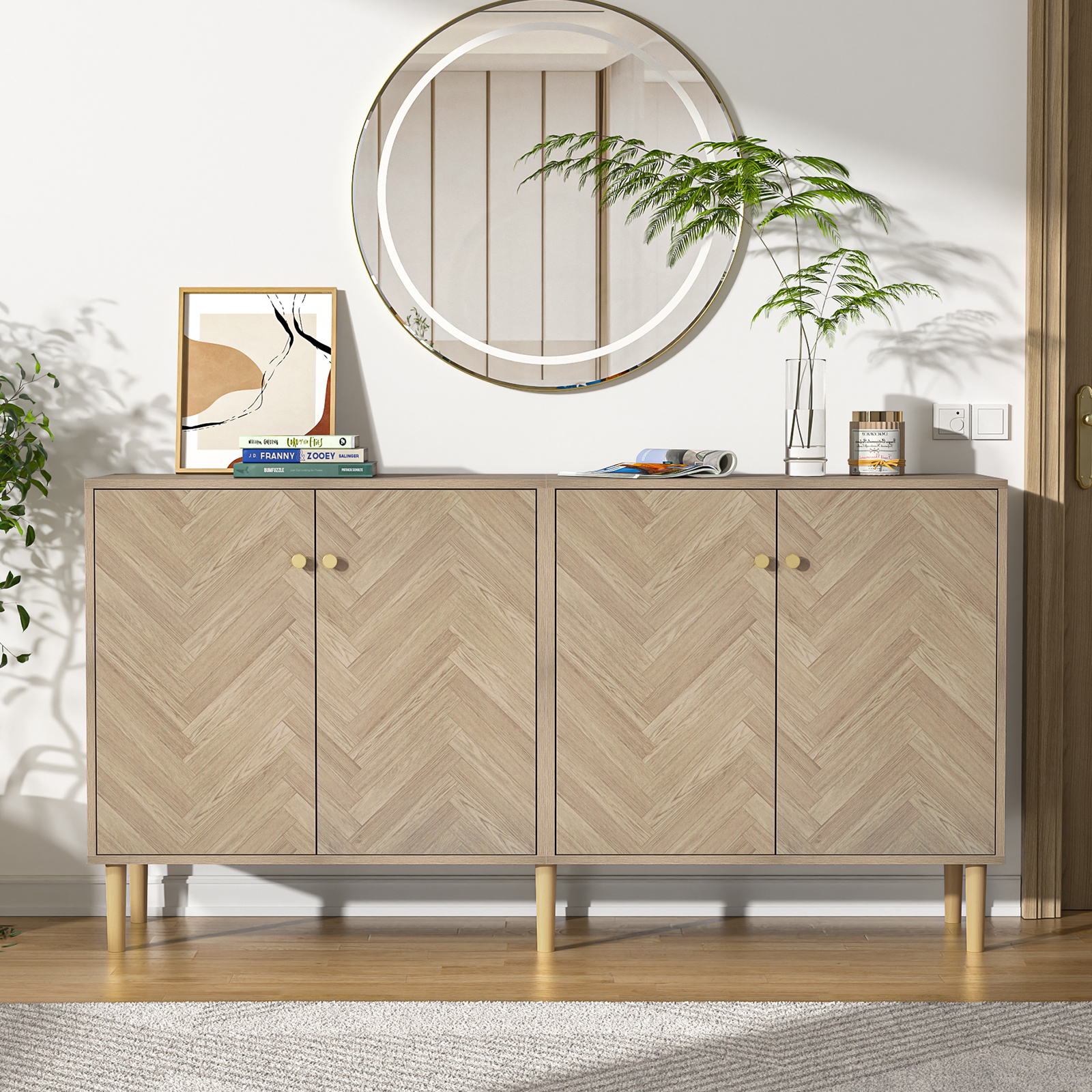 Anmytek Sideboard Buffet Cabinet with 4 Doors, 63''W Large Kitchen Storage Cabinet