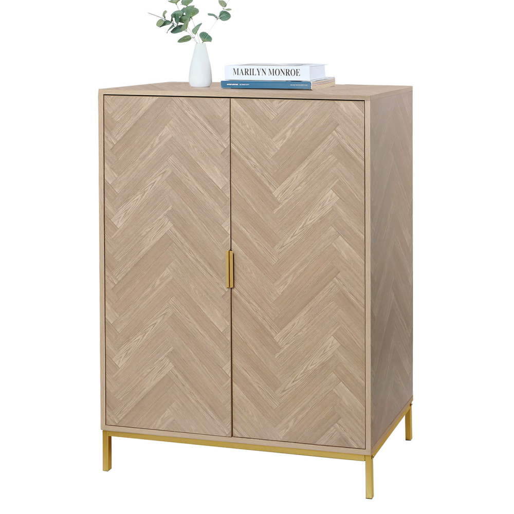 Anmytek 2 Door Wood Accent Storage Cabinet, 43" H Natural Oak Tall Sideboard