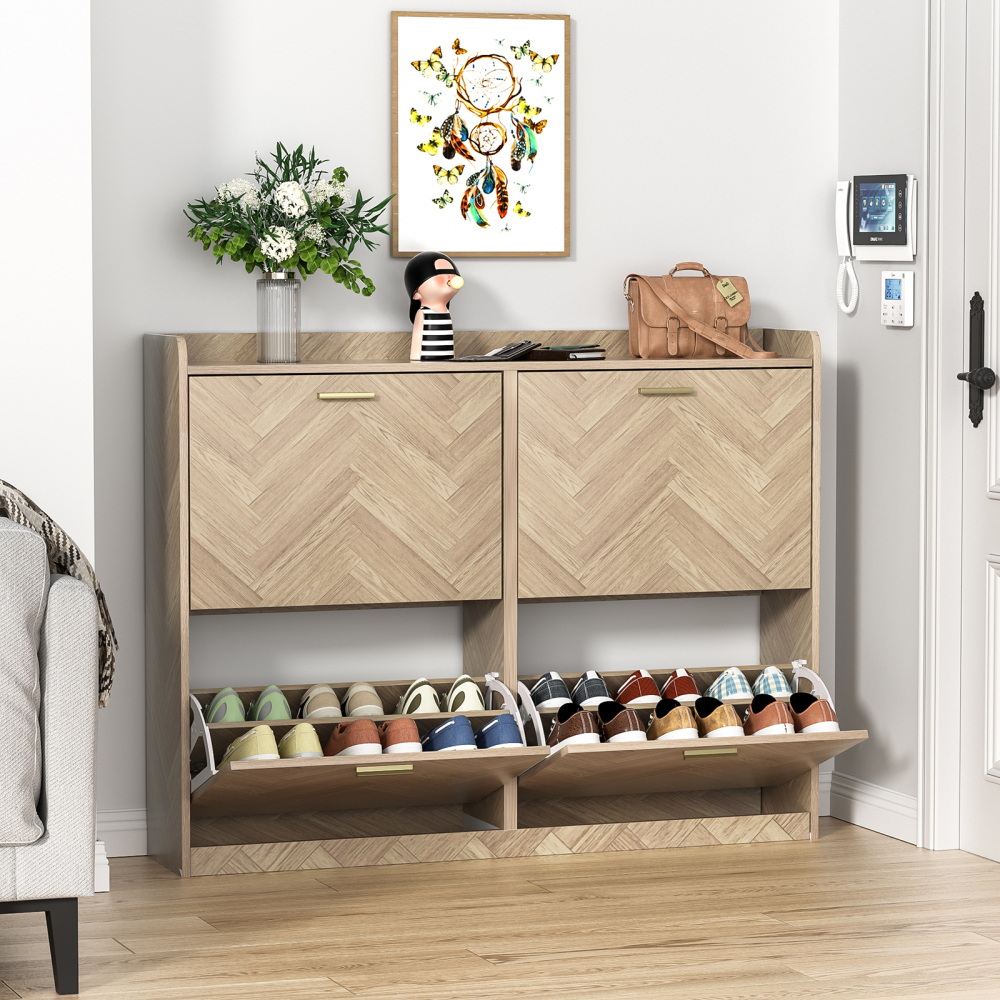 Anmytek Large Shoe Storage Cabinet with 4 Flip Drawers, Freestanding Hidden Shoe Storage Cabinet