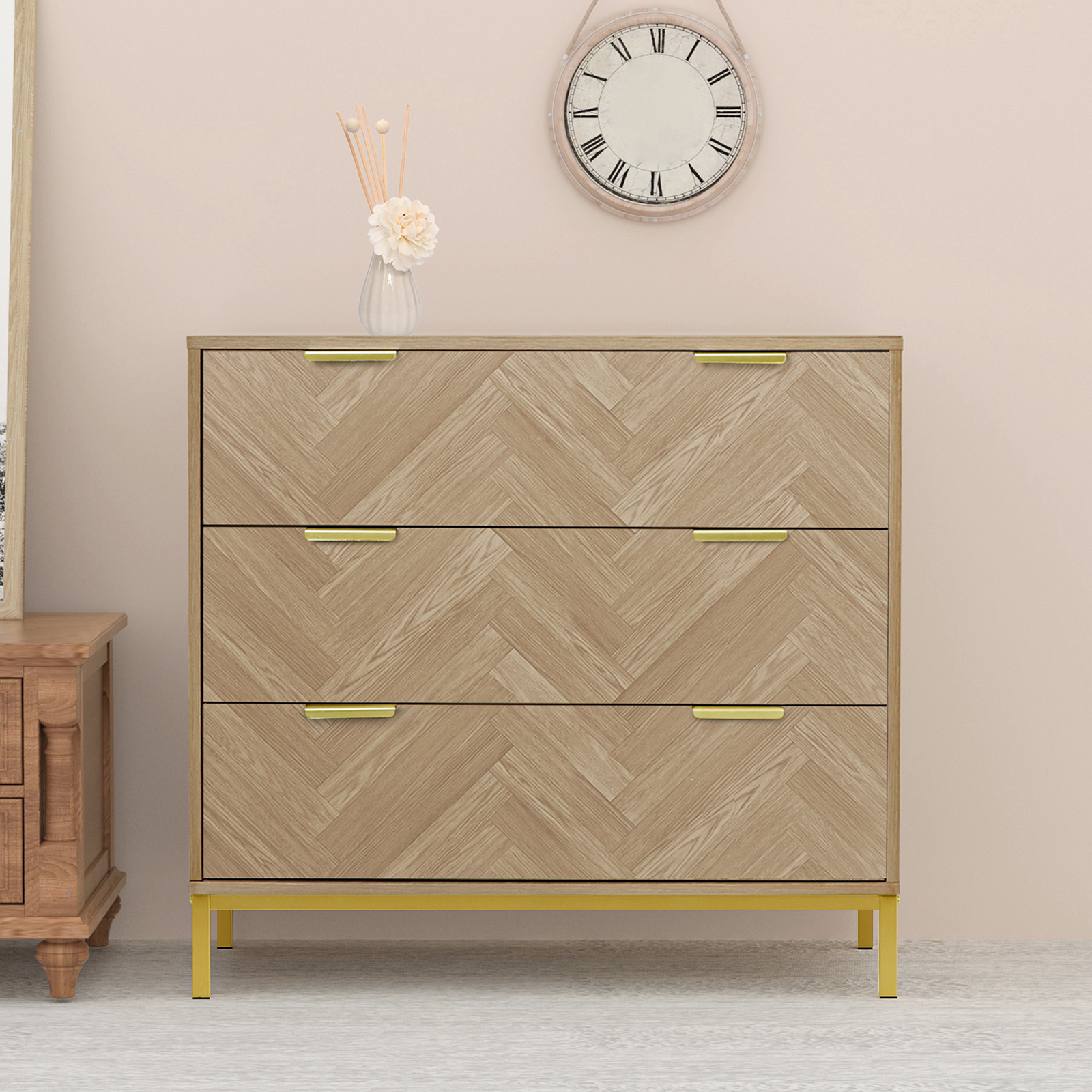 Anmytek Black Dresser for Room, 3 Drawer Dresser with Spacious Storage
