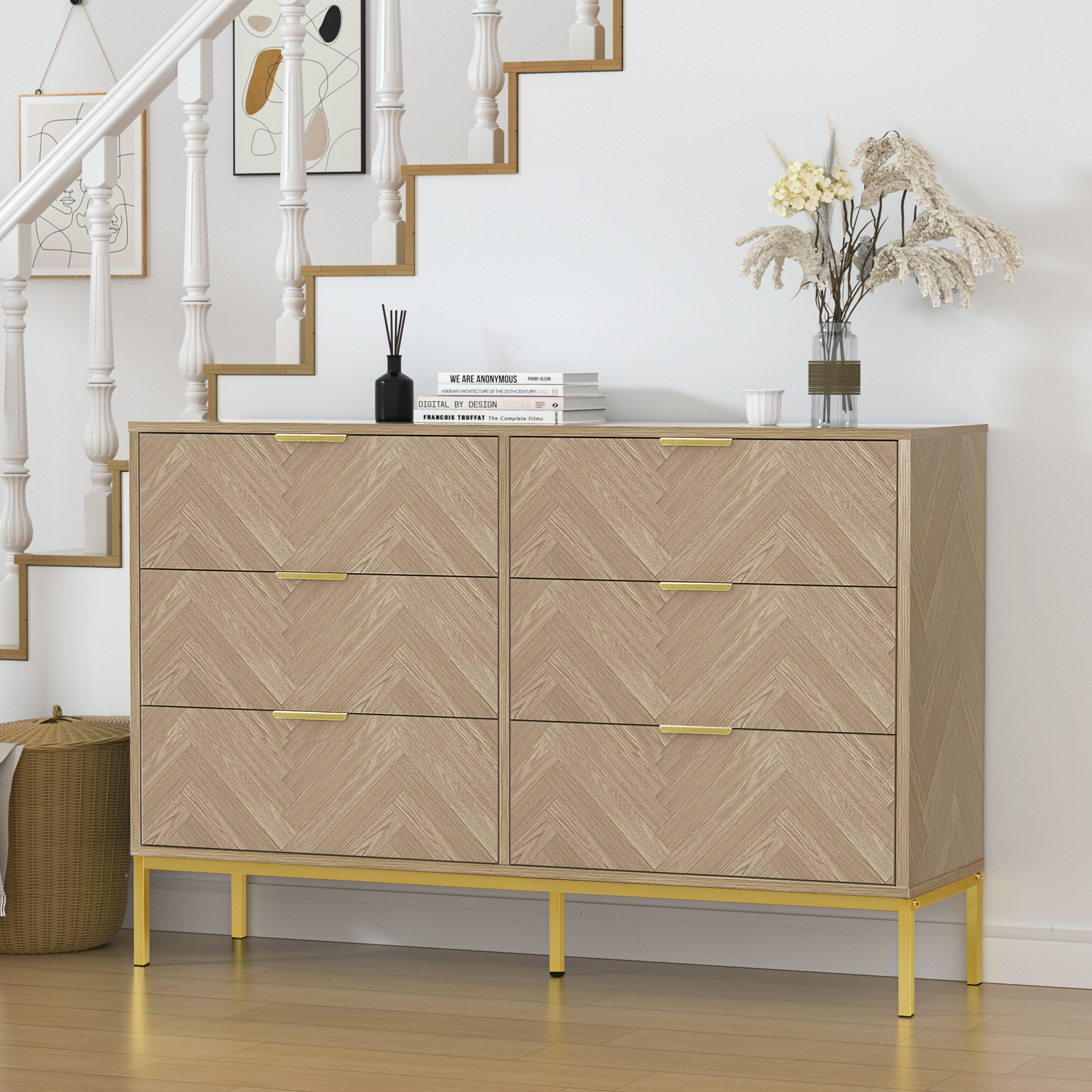 Anmytek 6 Drawer Double Dresser Storage Modern Wood Chest