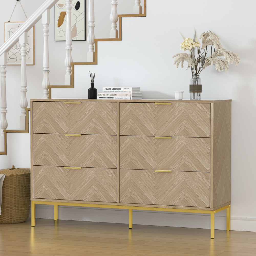 Anmytek 6 Drawer Double Dresser Storage Modern Wood Chest