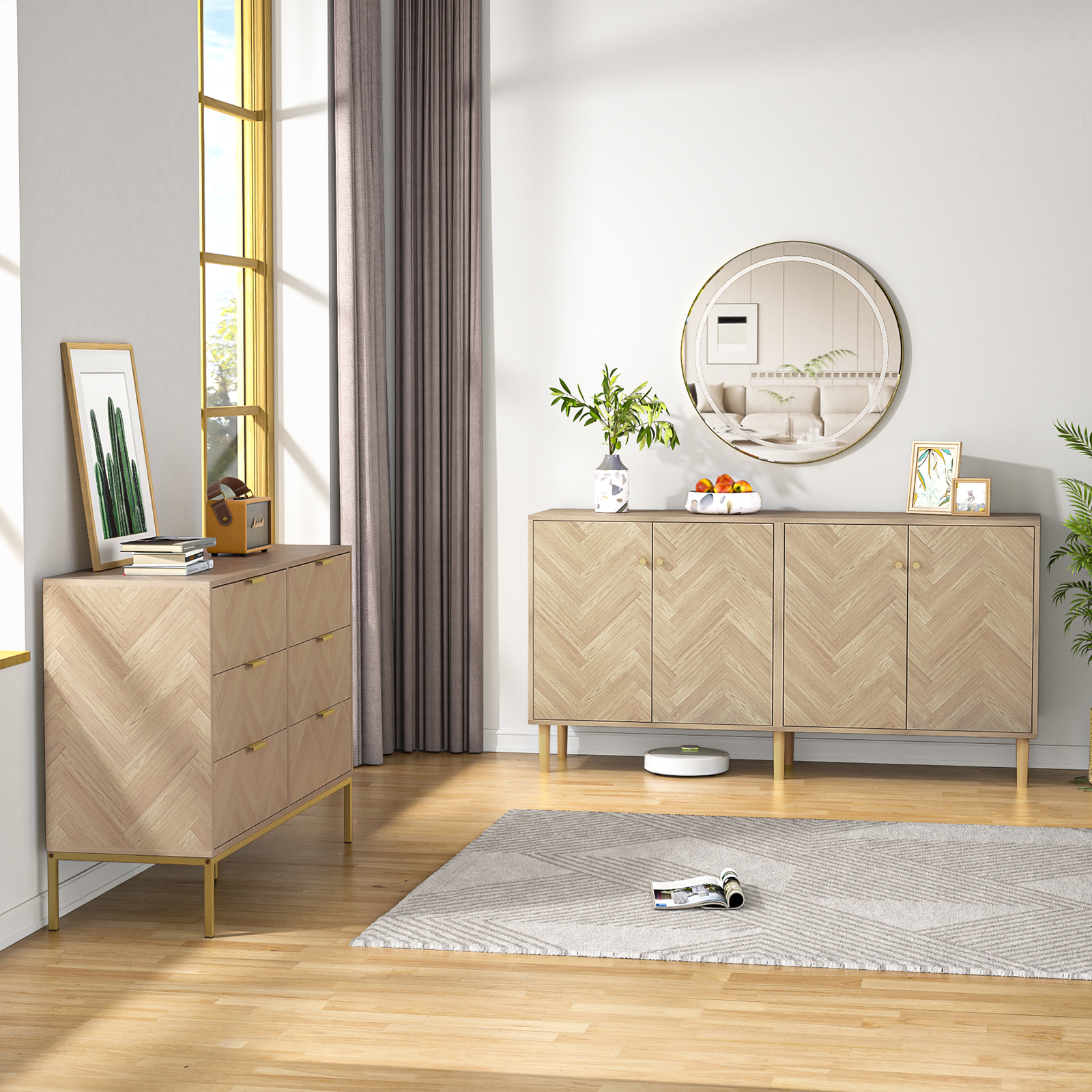 Anmytek Sideboard Buffet Cabinet with 4 Doors, 63''W Large Kitchen Storage Cabinet